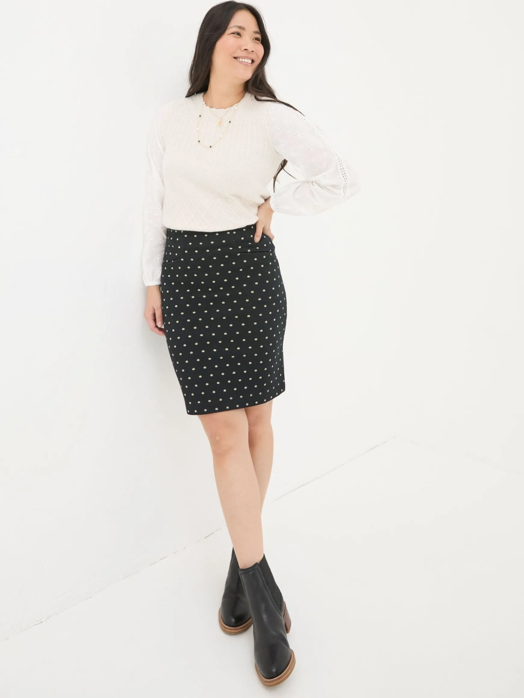 FatFace Jennie Metallic Spot Skirt Black Cheap