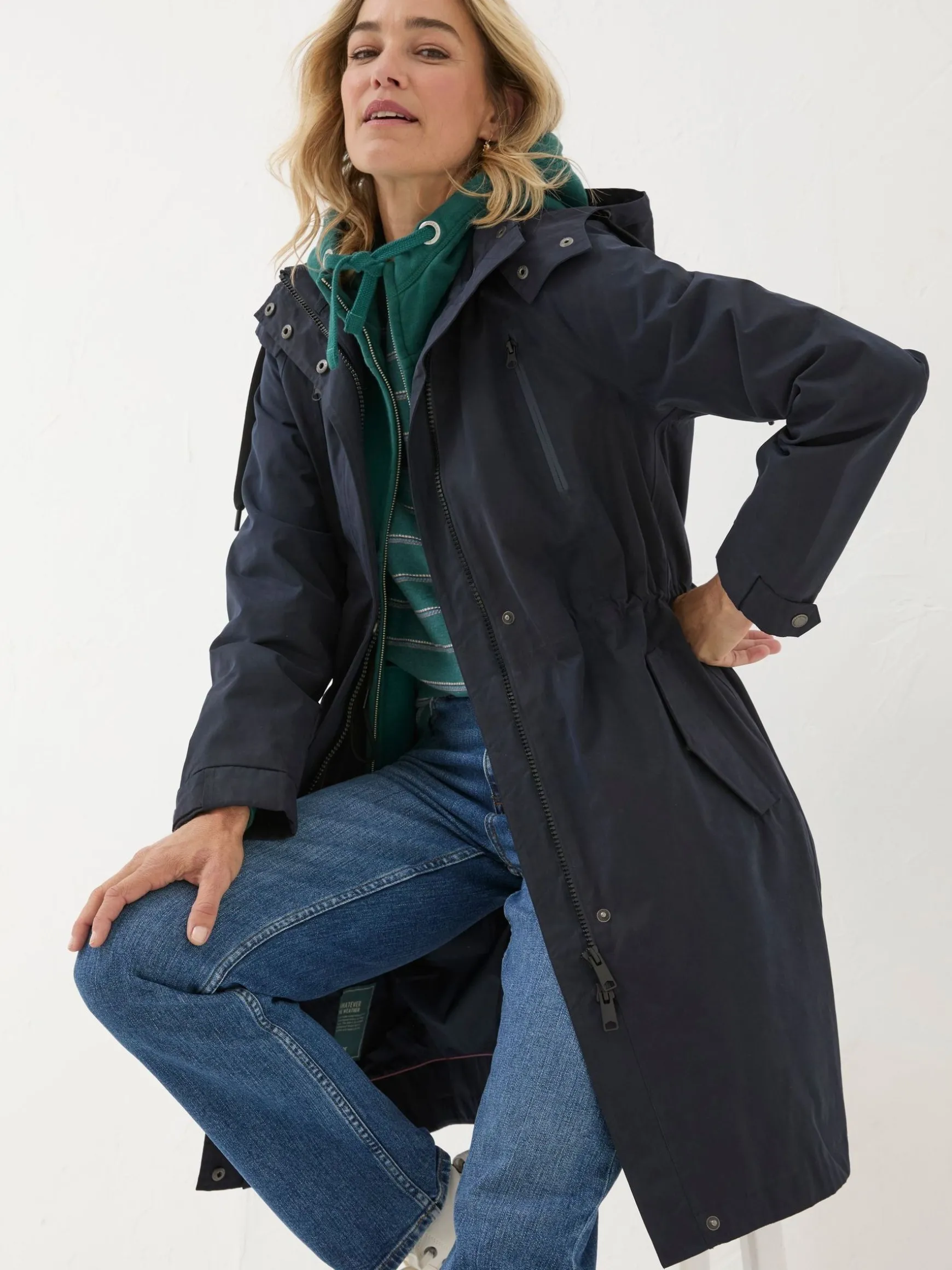 FatFace Juno Waterproof Long Coat Navy Best Sale