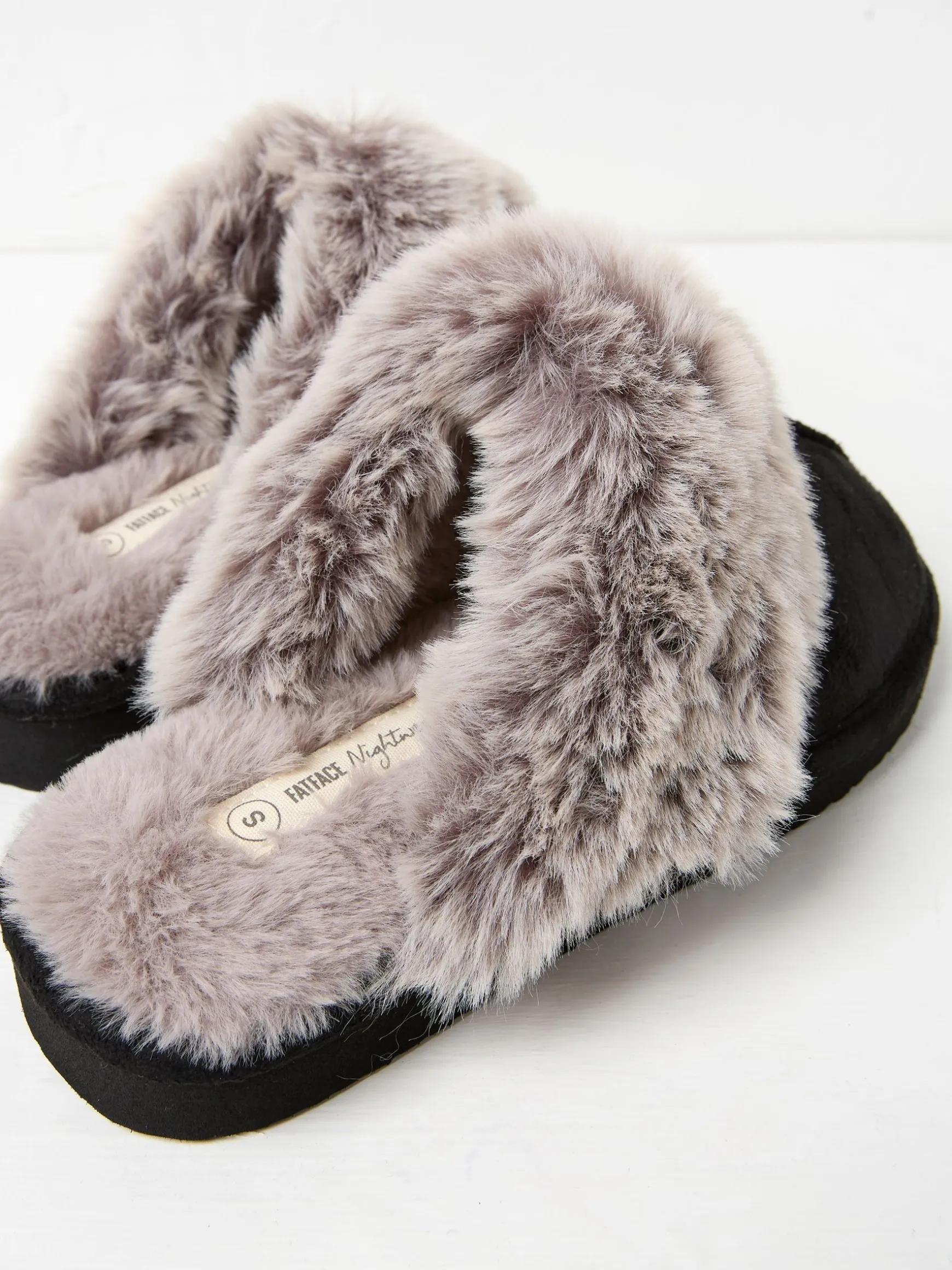 FatFace Kaia Faux Fur Cuff Mules Black Hot