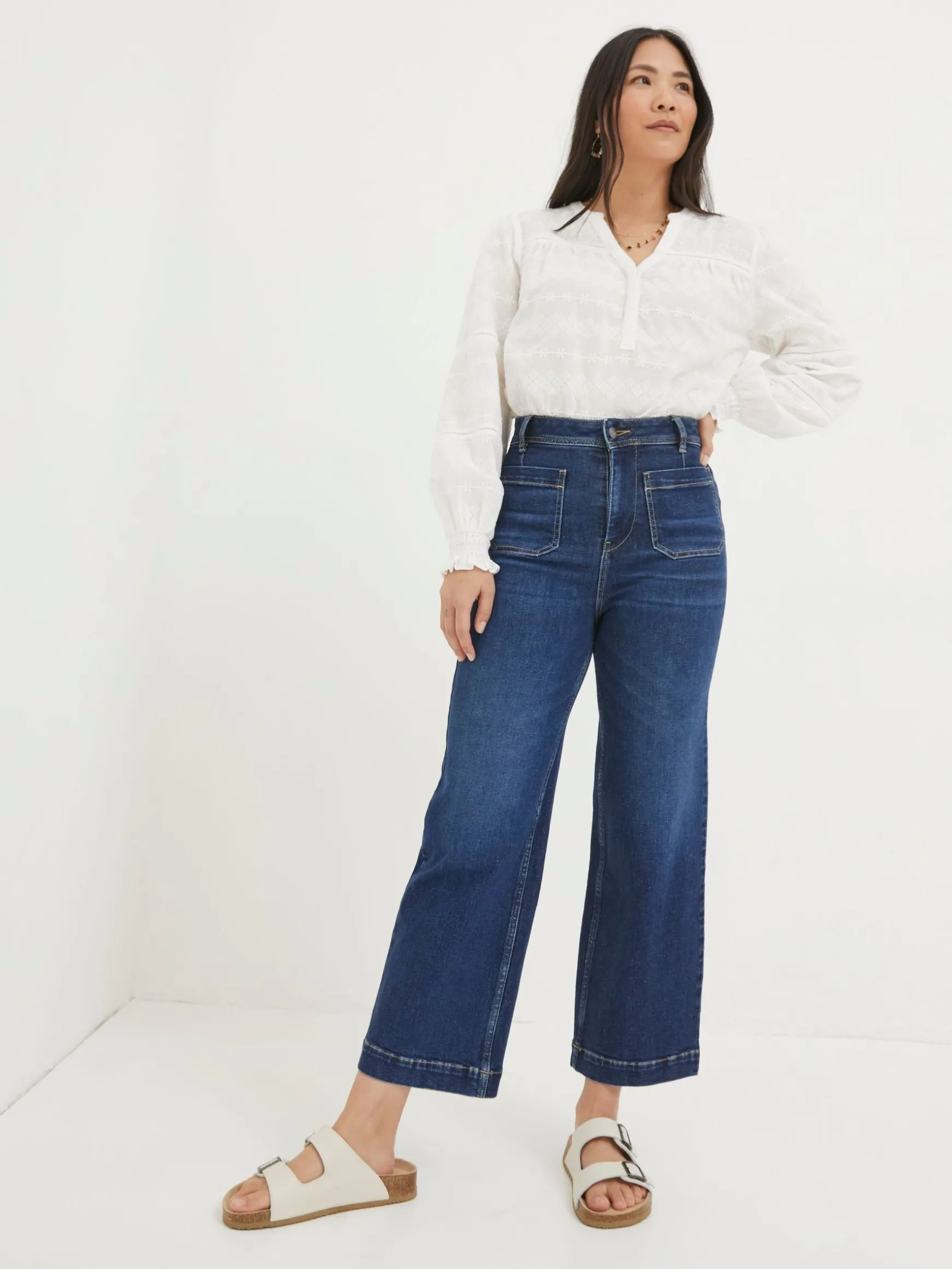 FatFace Keswick Wide Leg Crop Jeans Blue Flash Sale