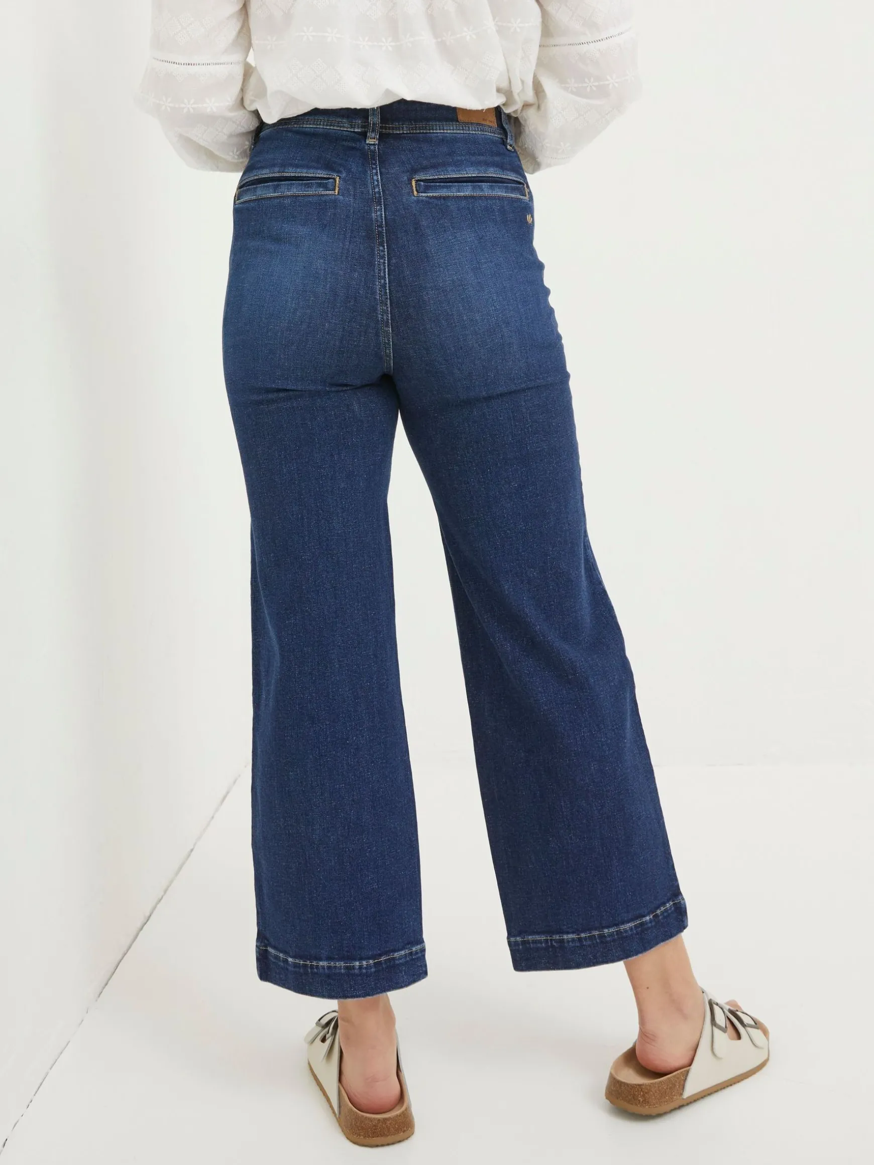 FatFace Keswick Wide Leg Crop Jeans Blue Flash Sale