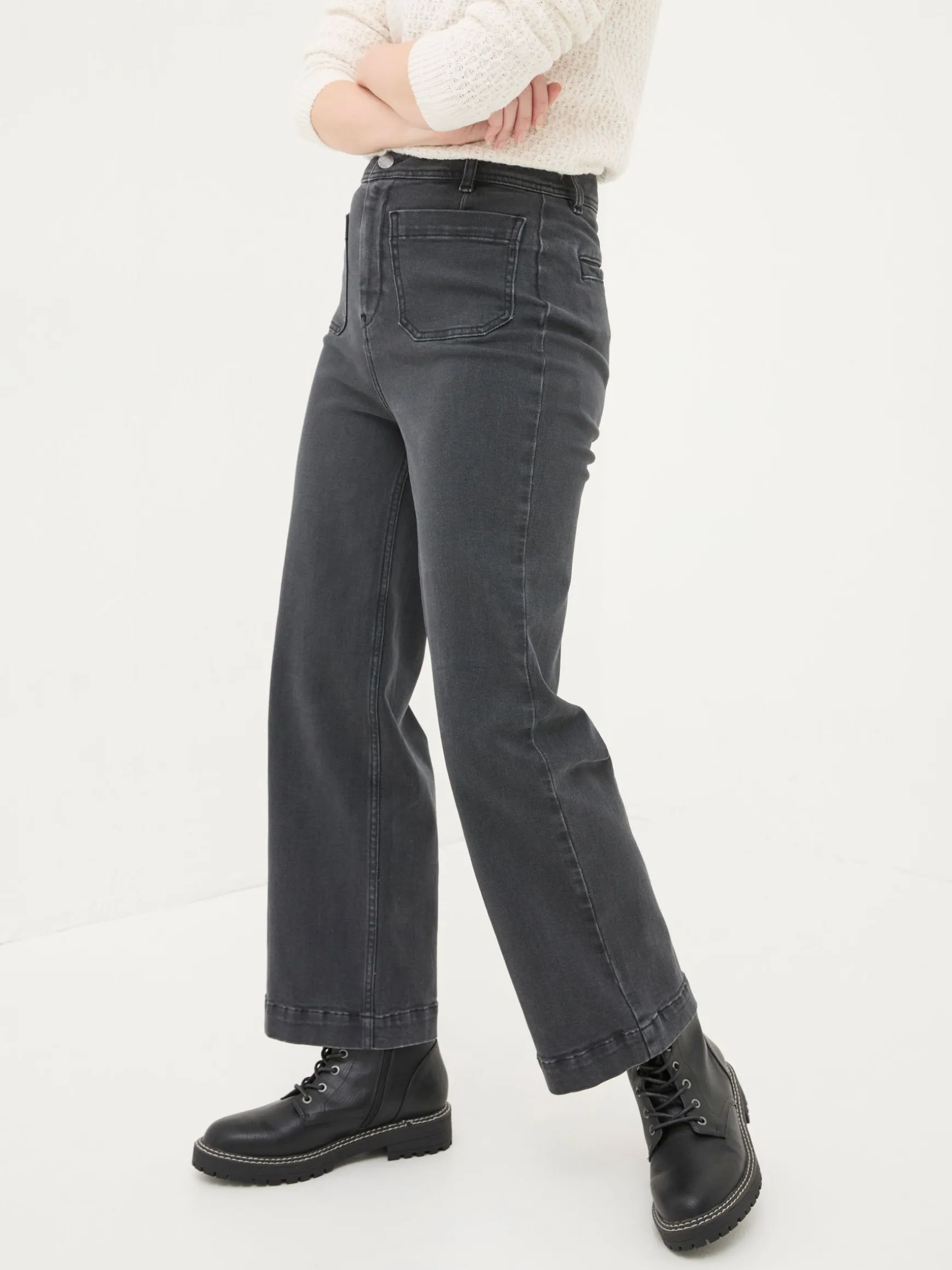 FatFace Keswick Wide Leg Crop Jeans Grey Best