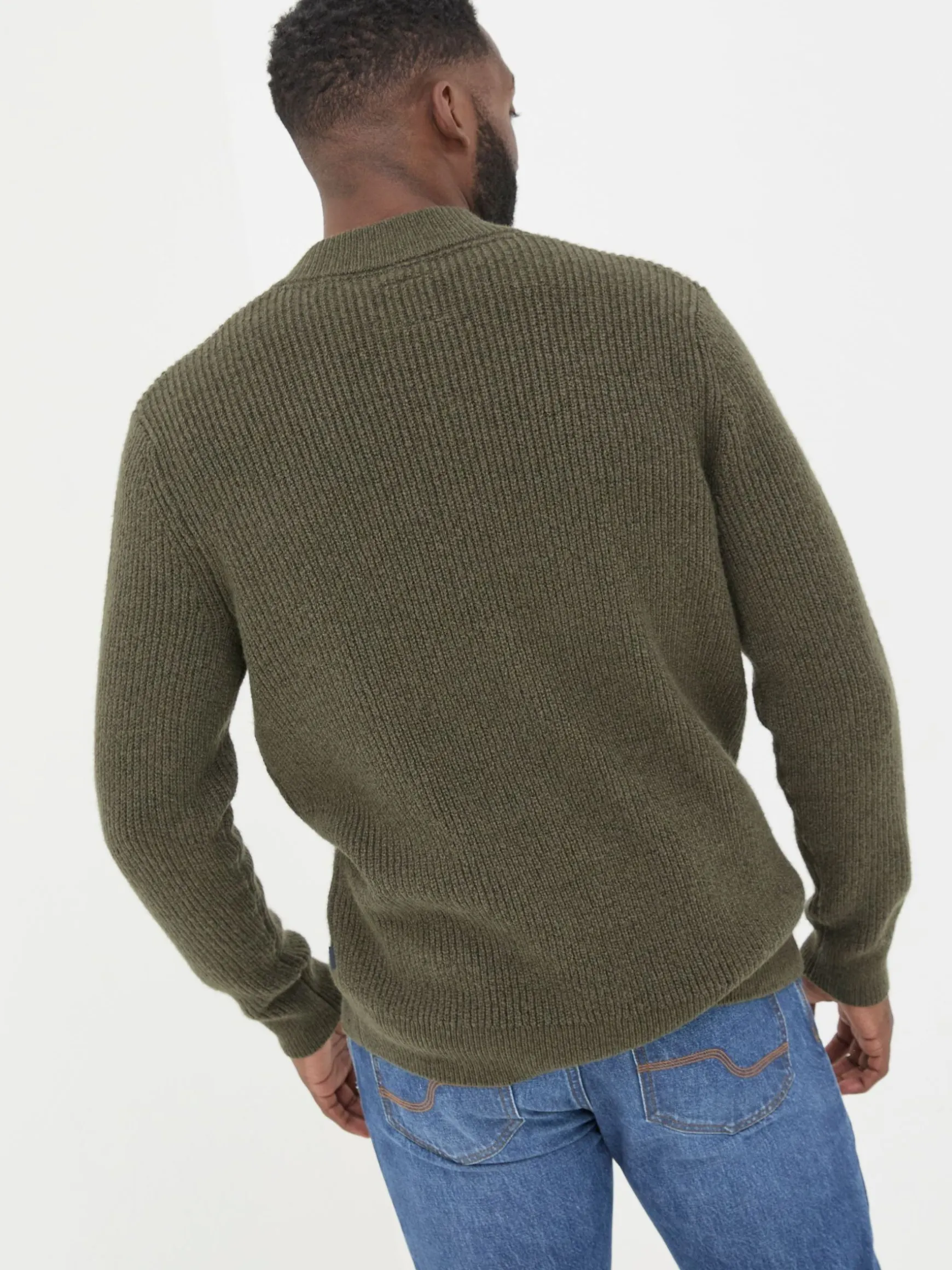 FatFace Knitted Bomber Cardigans Khaki Green Hot