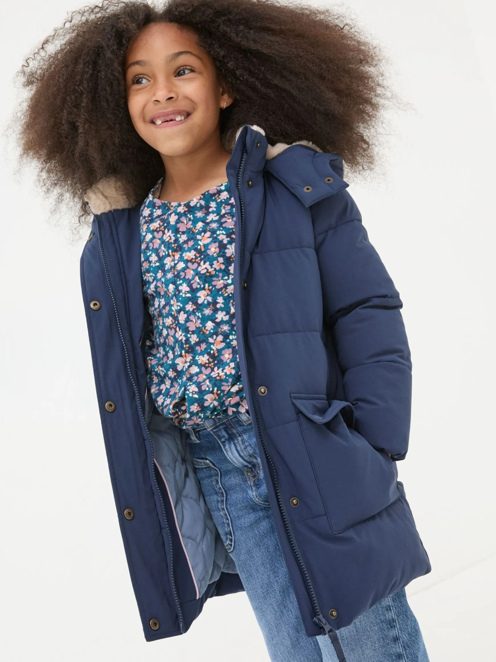 FatFace Letty Longline Padded Jacket Navy Blue Fashion