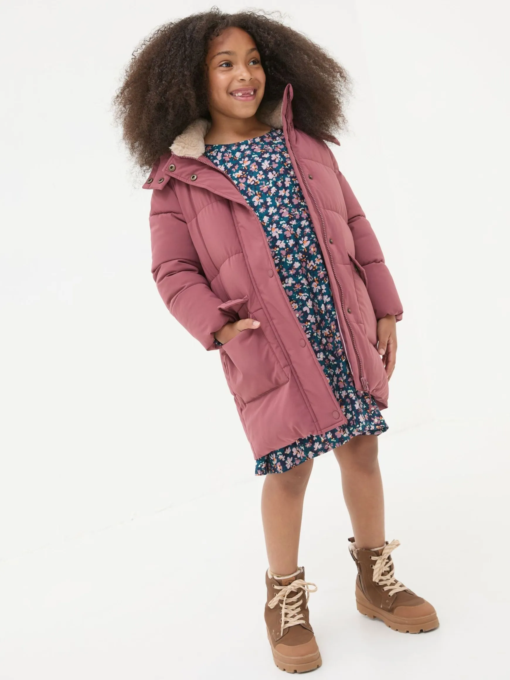 FatFace Letty Longline Padded Jacket Rose Pink Best Sale