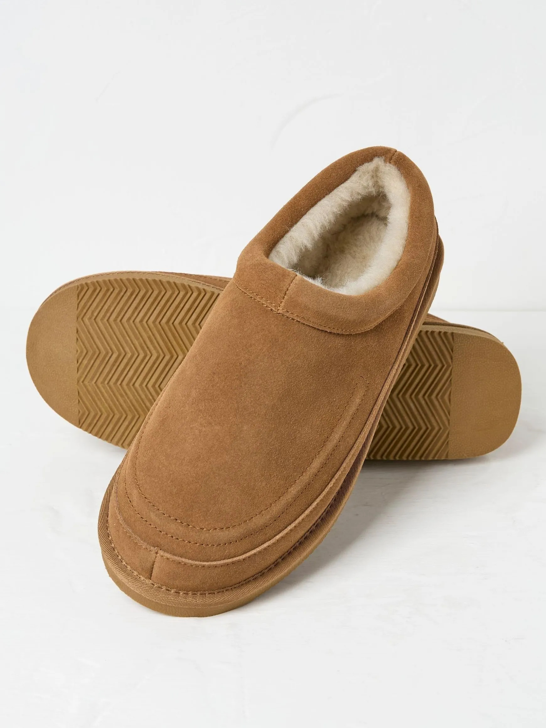 FatFace Lewis Suede Snug Mule Slippers Tan Brown Clearance