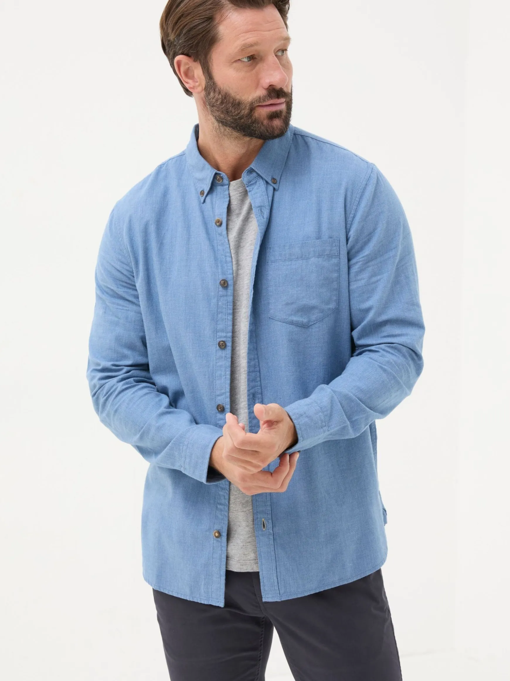 FatFace Long Sleeve Tadlow Shirt Light Blue Store