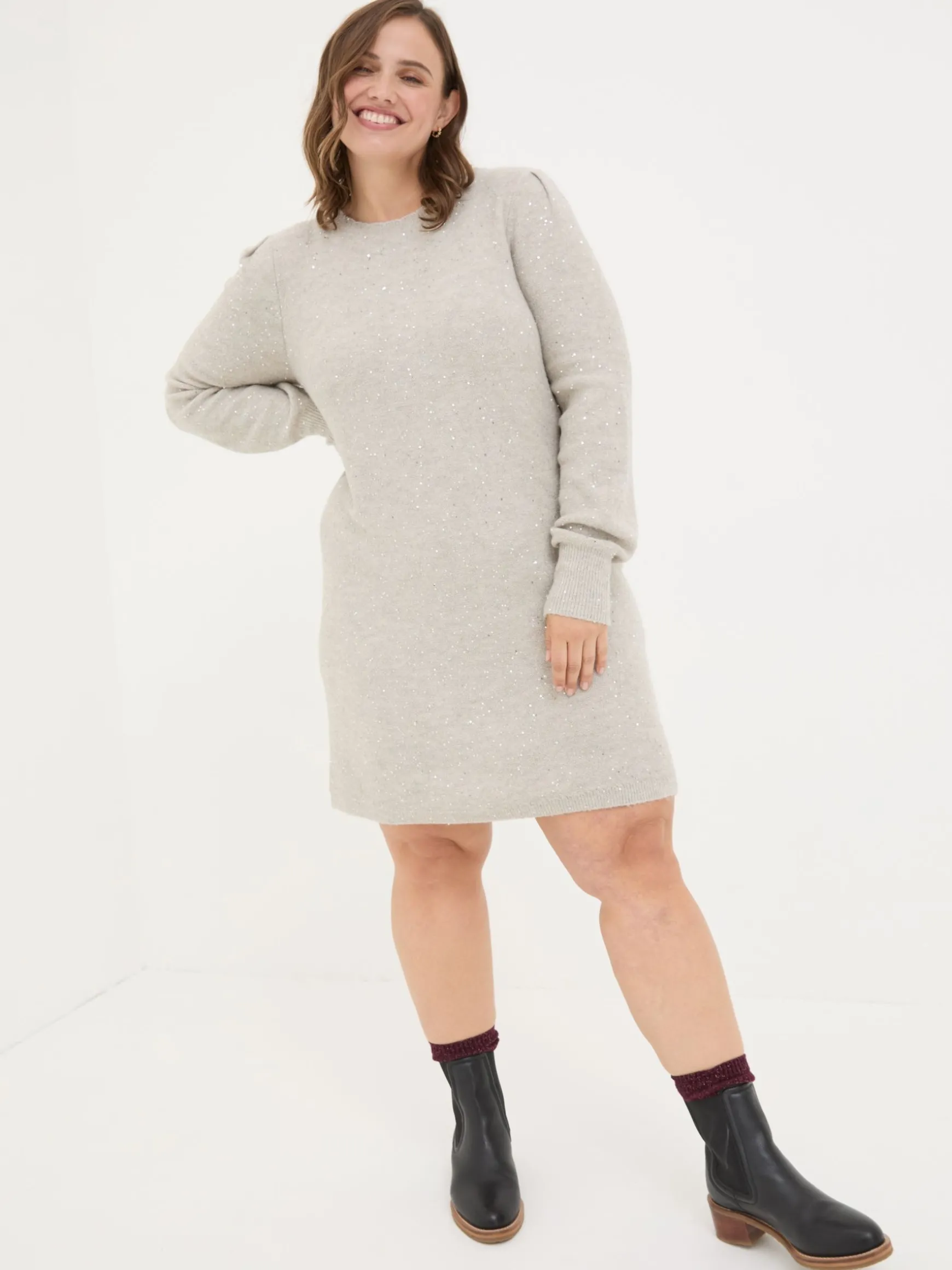 FatFace Eden Knit Dress Light Natural Sale