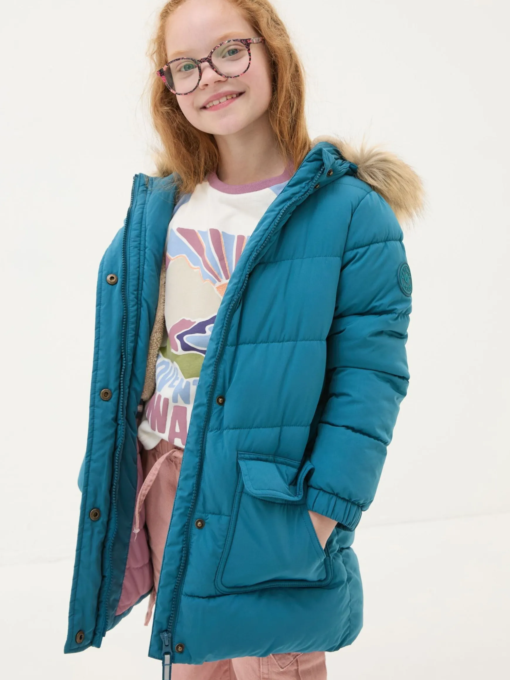 FatFace Lily Waterproof Longline Padded Coat Dark Teal Blue Store