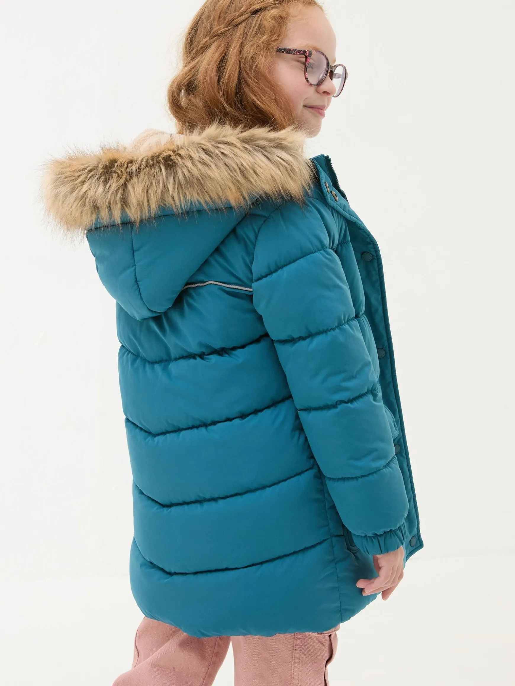 FatFace Lily Waterproof Longline Padded Coat Dark Teal Blue Store