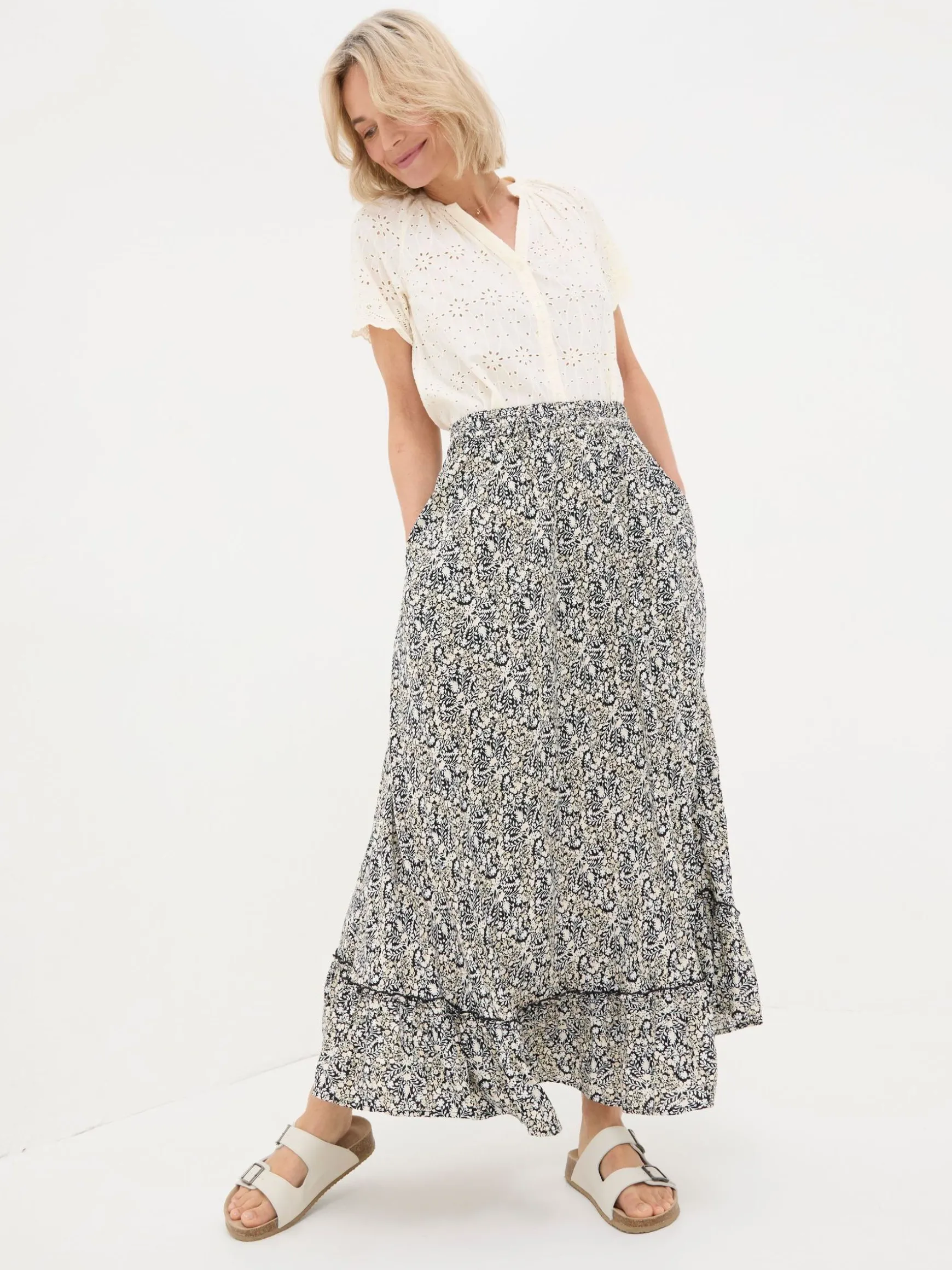 FatFace Lissy Inlay Floral Maxi Skirt Black Flash Sale