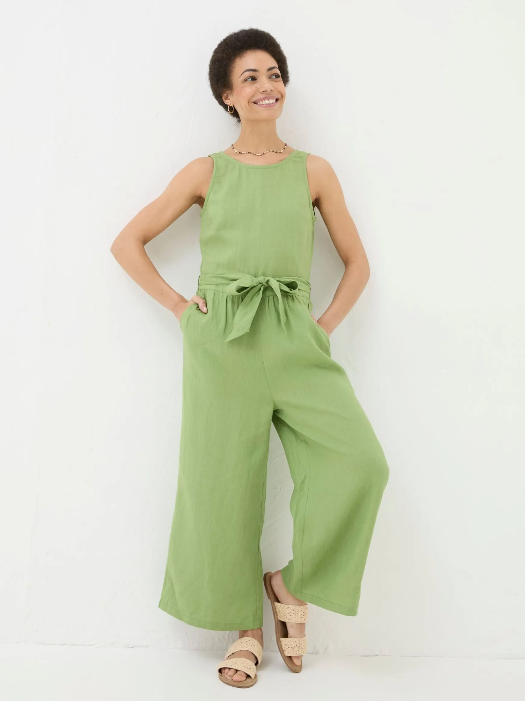 FatFace Liz Linen Jumpsuit Green Store