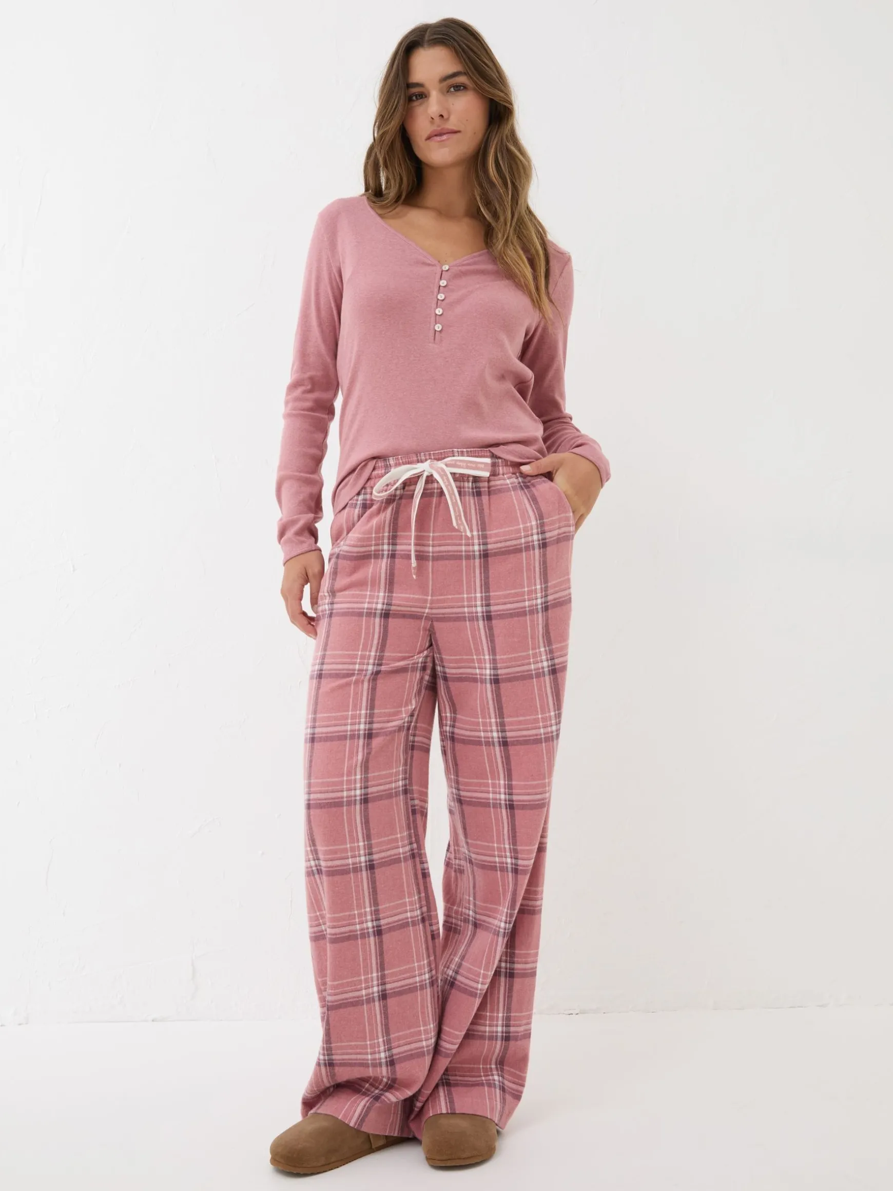 FatFace Lola Check 100% Cotton Pyjama Bottoms Pink Online