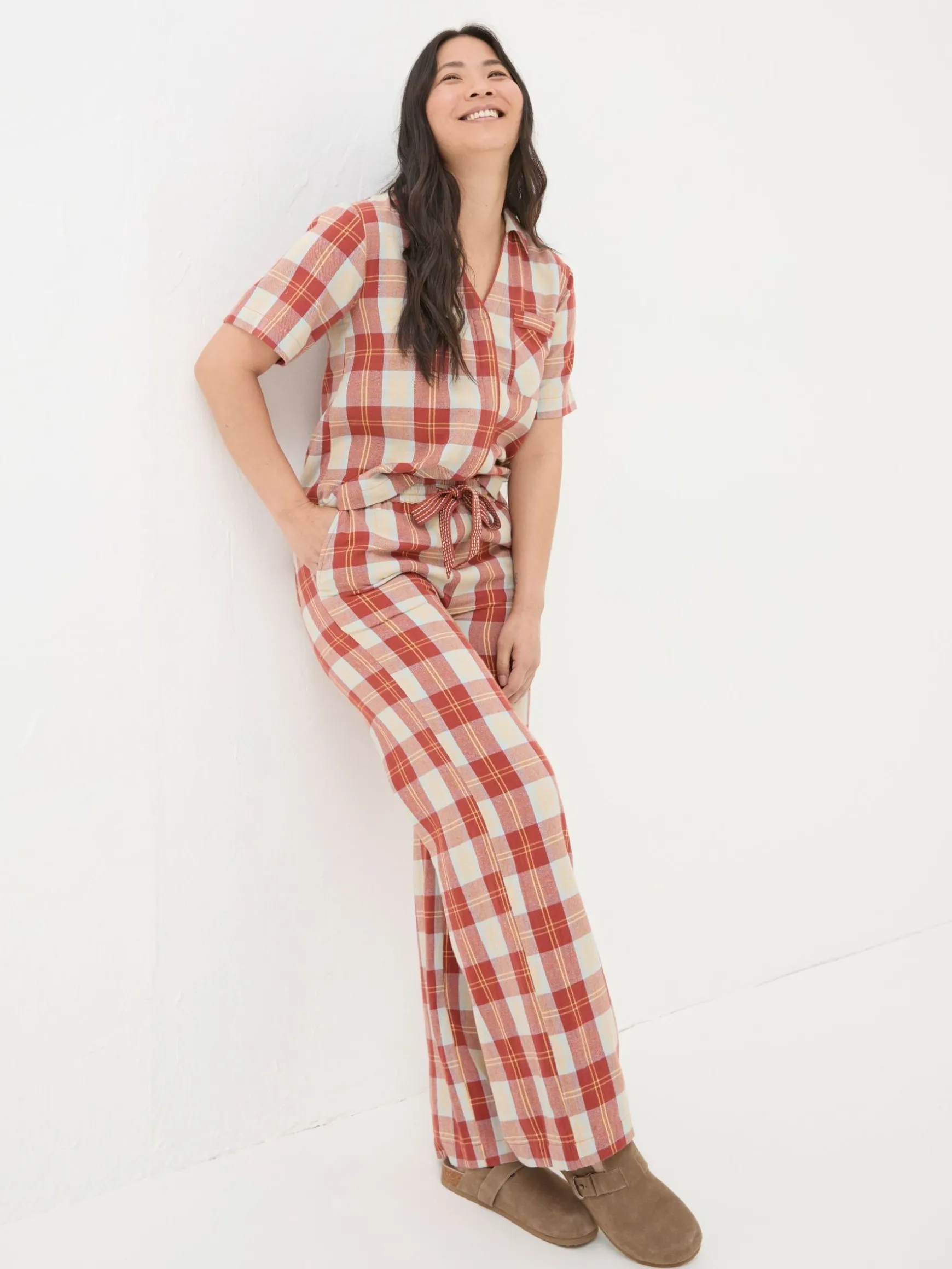 FatFace Lola Multi Check Pyjama Bottoms Red Flash Sale