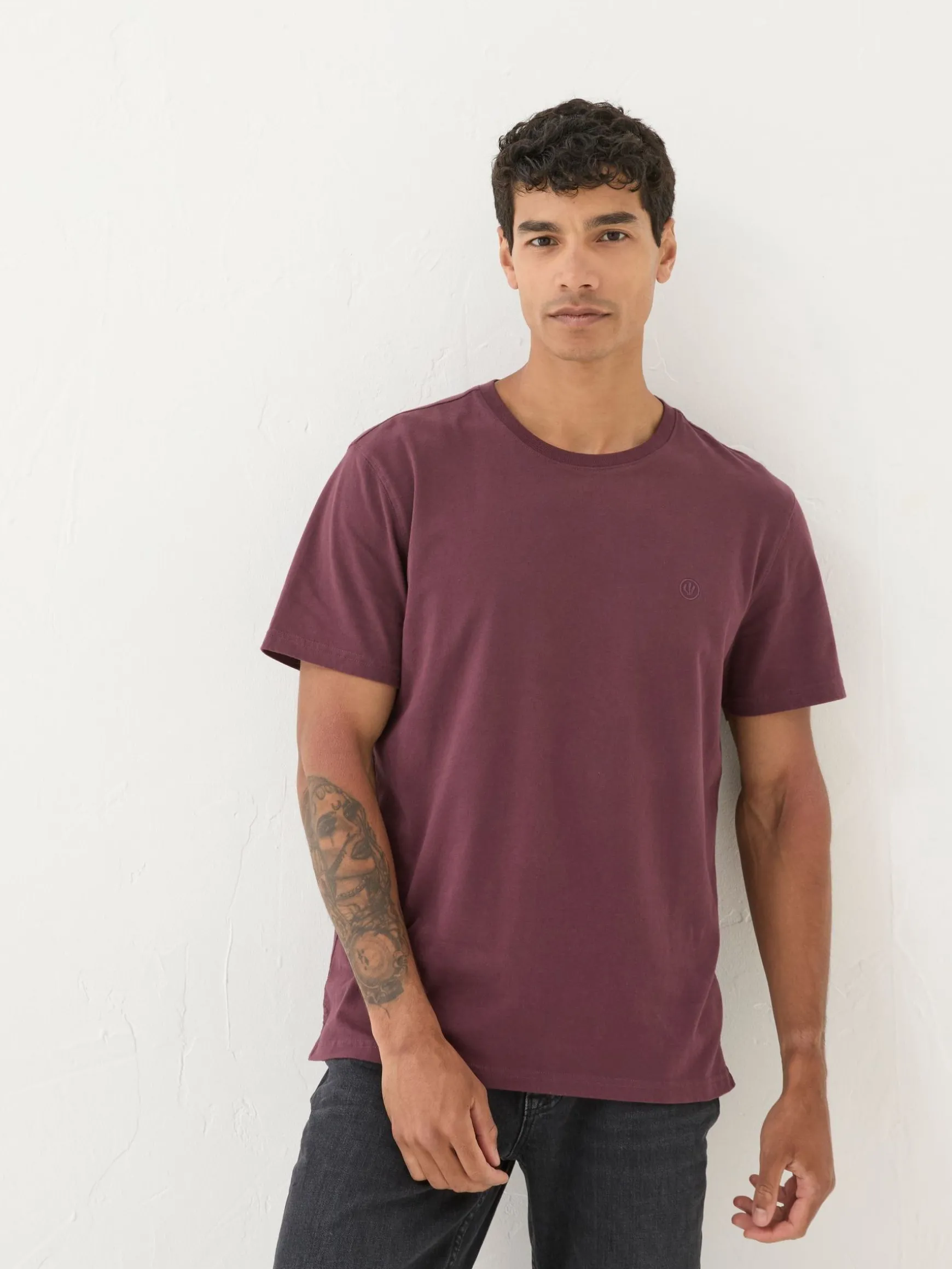 FatFace Lulworth 100% Cotton Organic Crew T-Shirt Burgundy Red Cheap