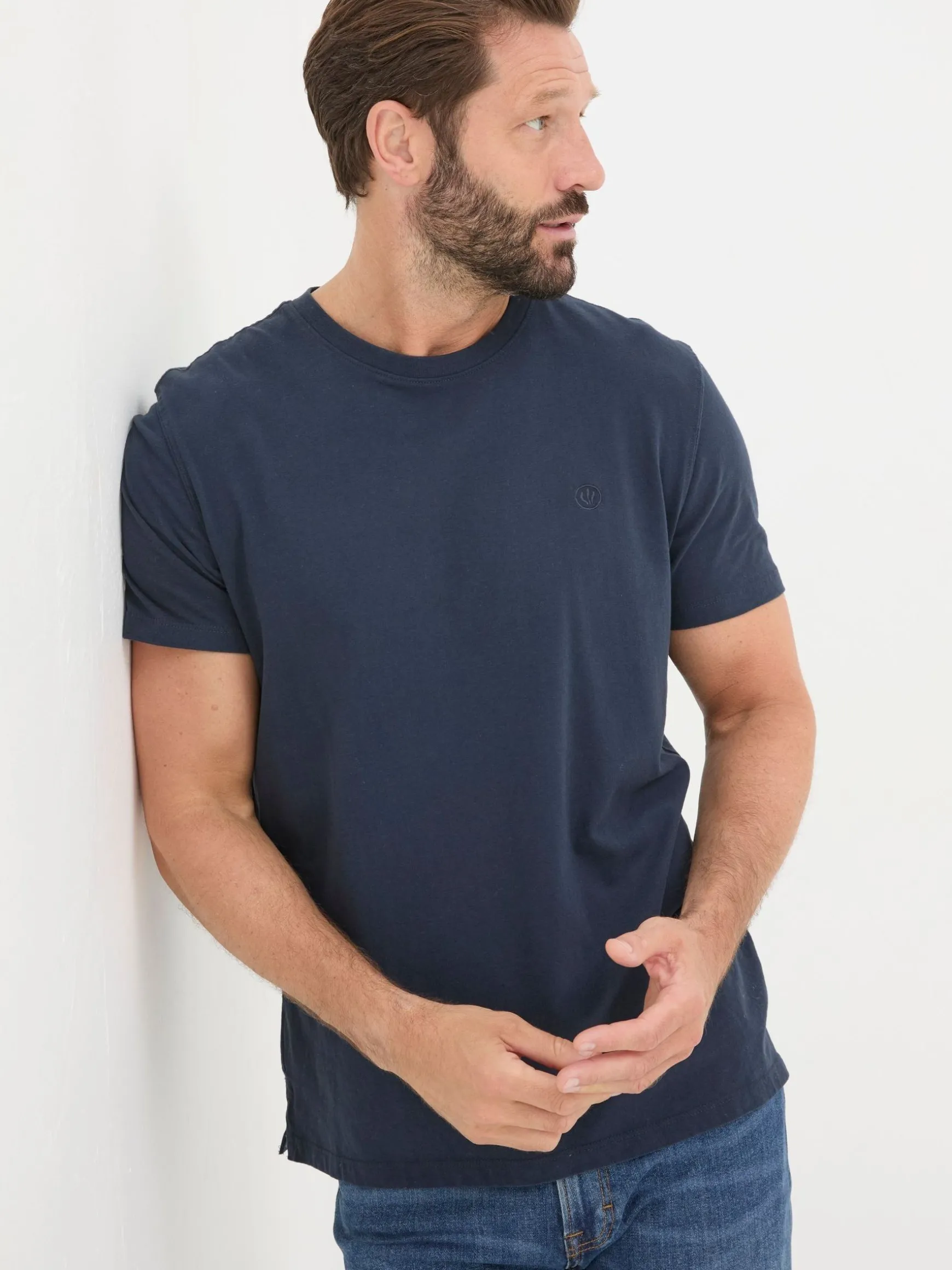 FatFace Lulworth 100% Cotton Organic Crew T-Shirt Navy Blue Store