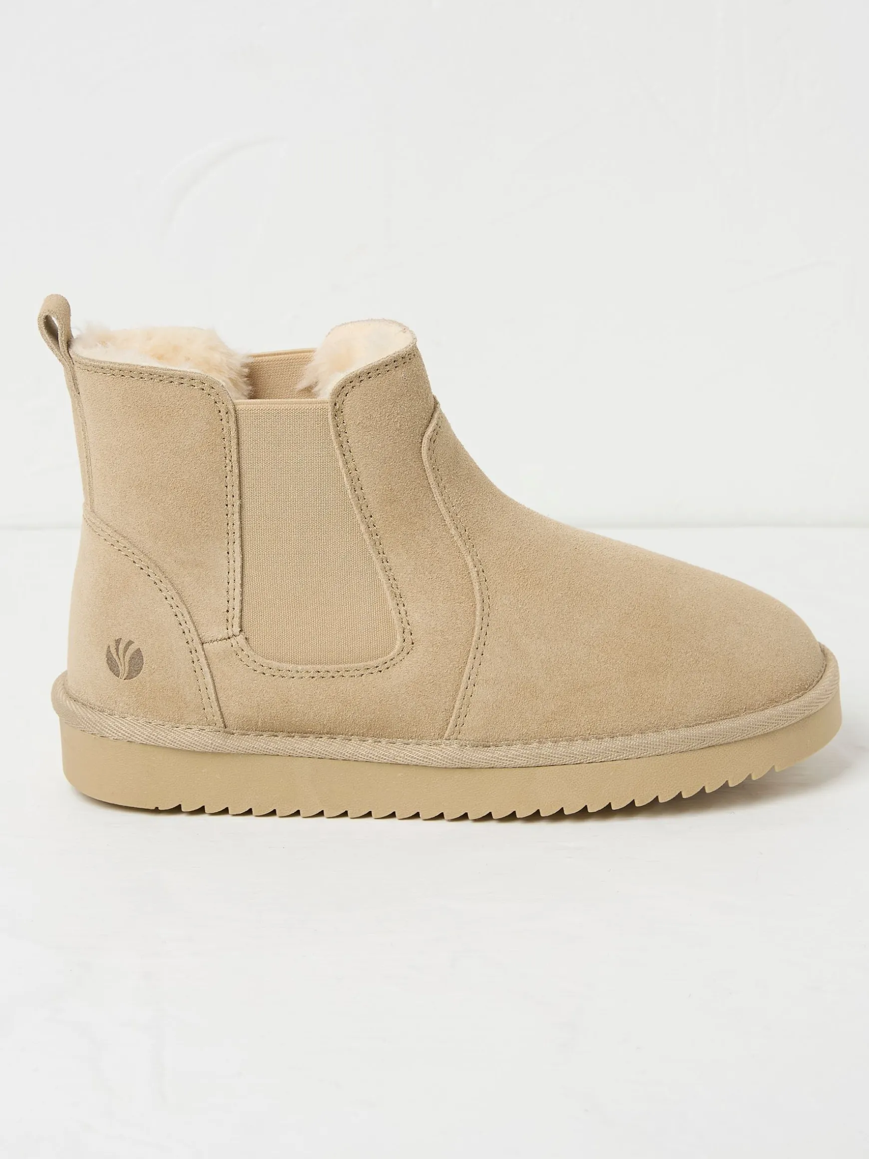 FatFace Mabel Suede Slipper Boots Light Natural Clearance