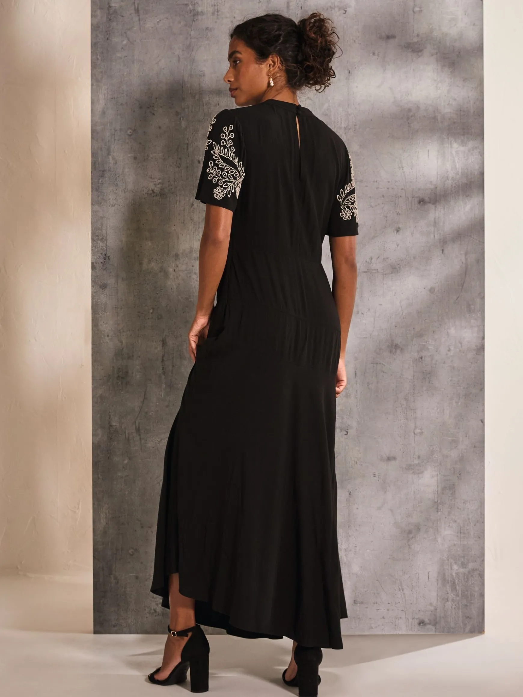 FatFace Margot Beaded Maxi Dress Black Clearance