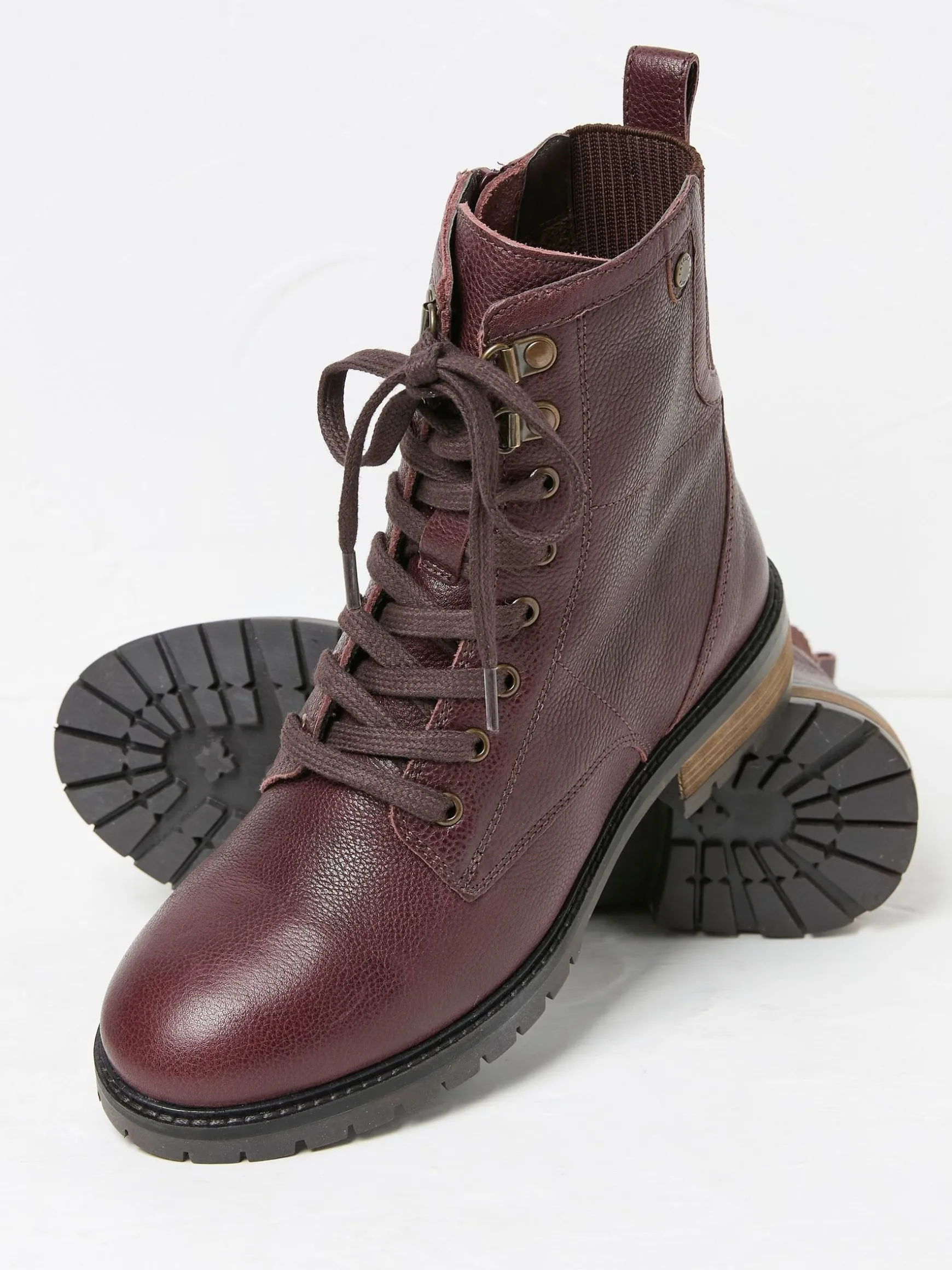 FatFace Margot Lace-Up Boots Burgundy Red Flash Sale