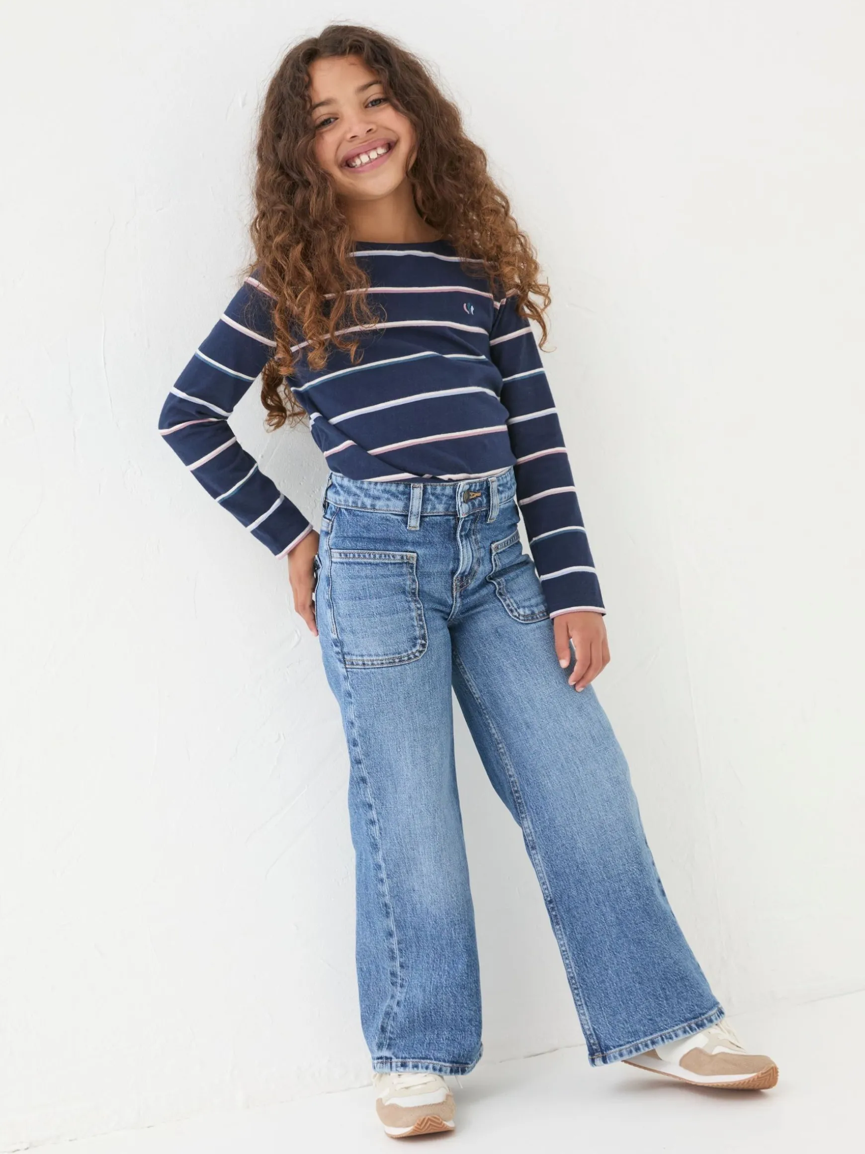 FatFace Wide Leg Denim Jeans Mid Wash Cheap