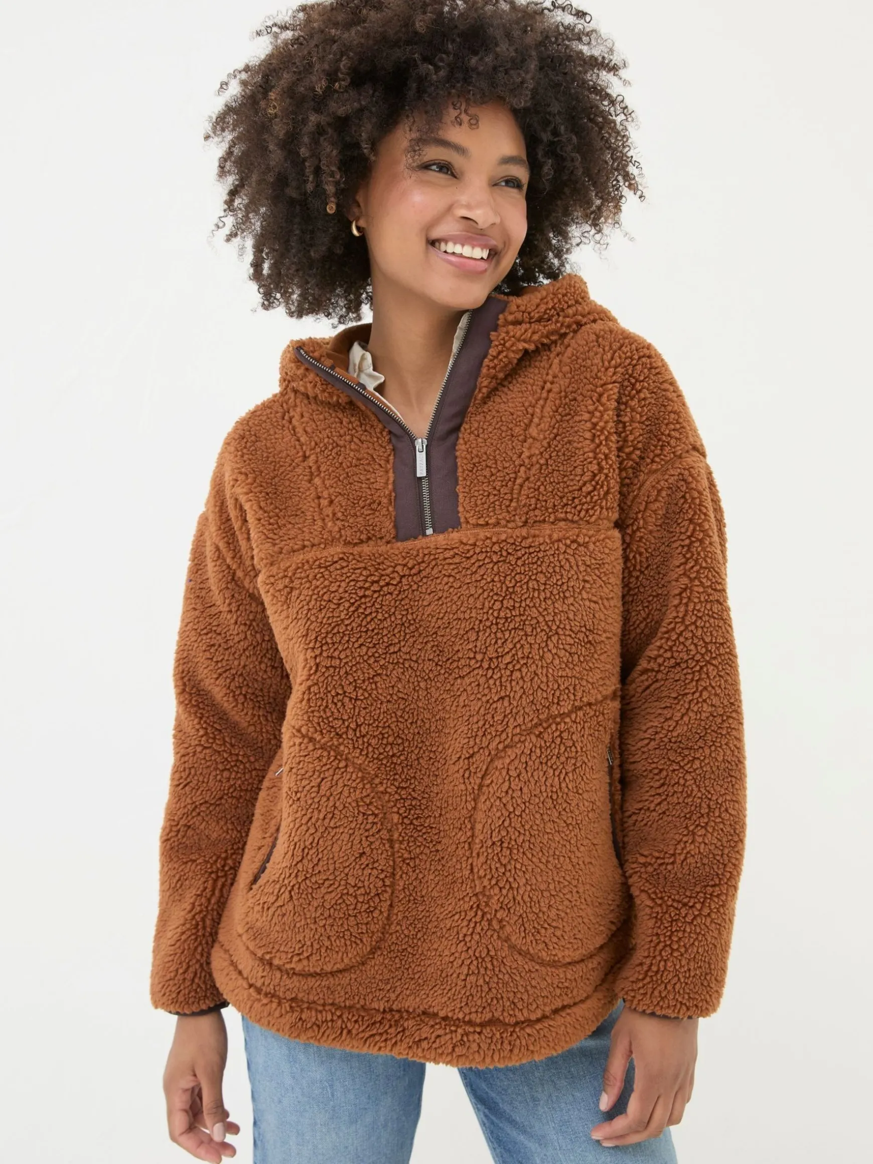 FatFace Millie Overhead Fleece Brown Hot