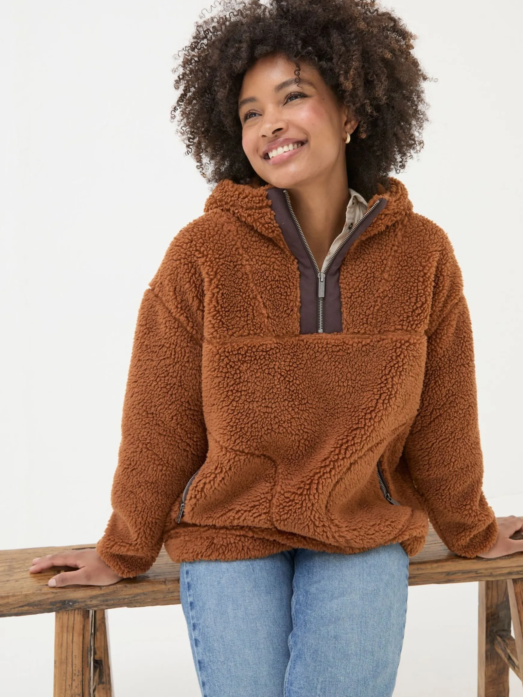 FatFace Millie Overhead Fleece Brown Hot