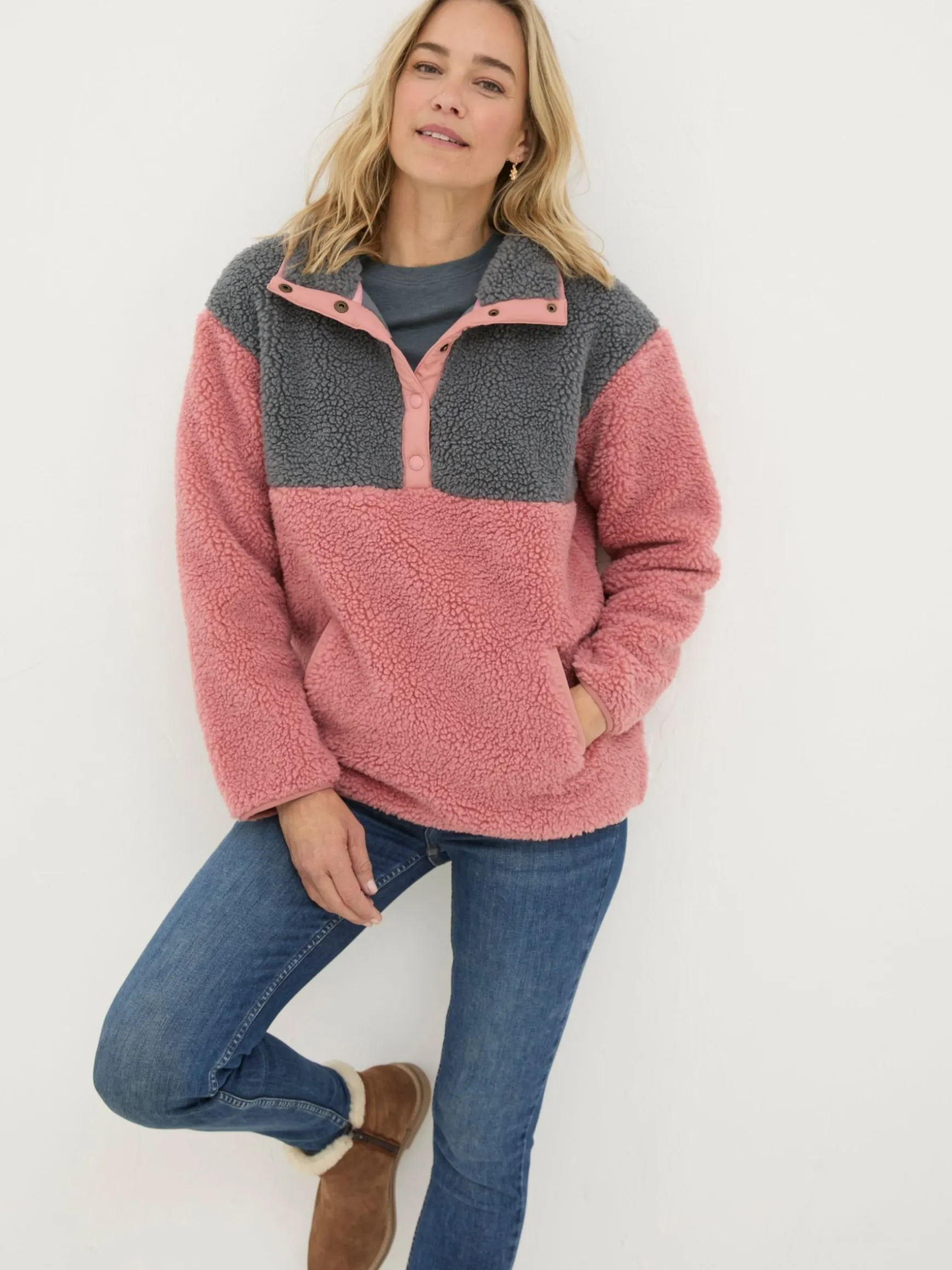 FatFace Colourblock Half Neck Fleece Multi Discount