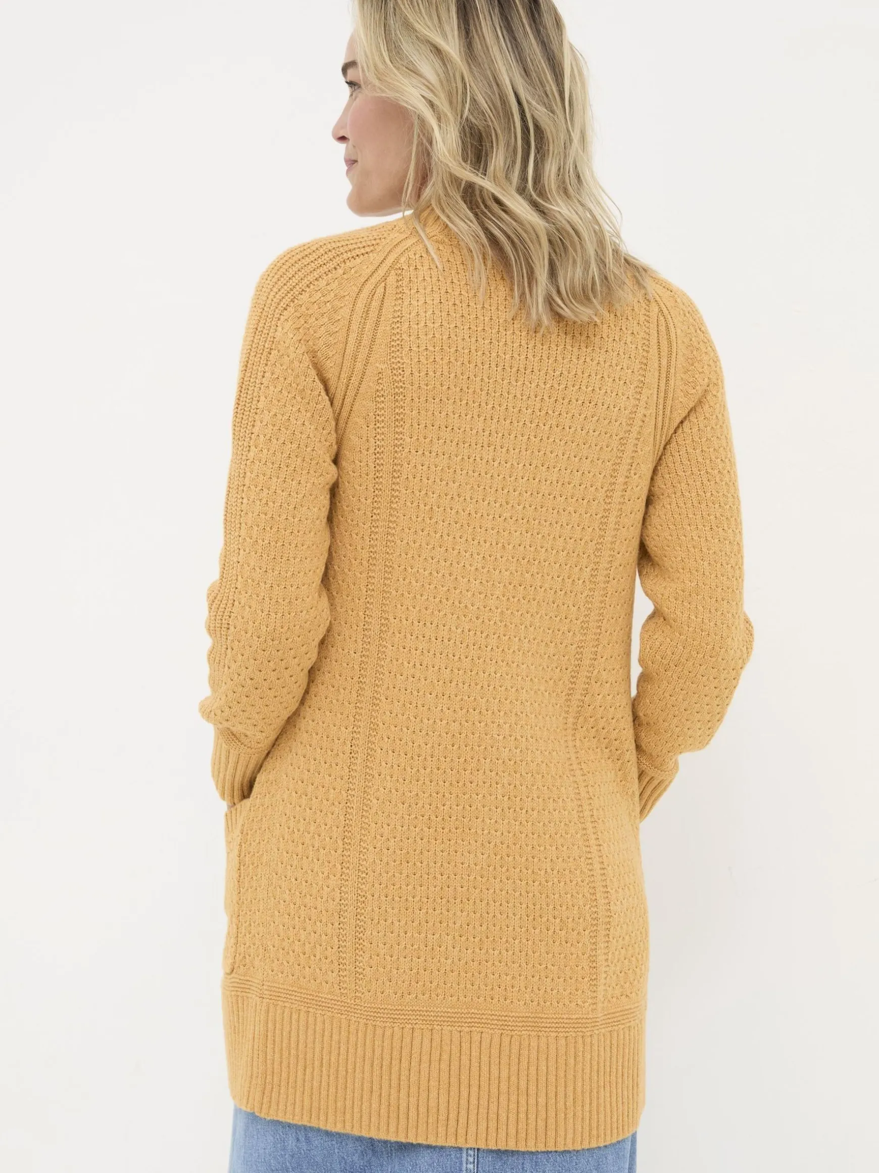 FatFace Hannah Textured Knitted Cardigan Mustard Yellow Hot