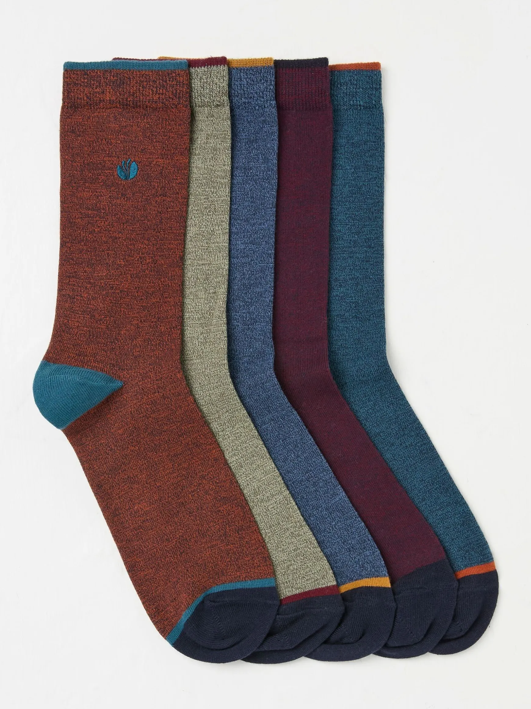 FatFace 5 Pack Plain Socks Muted Red/Blue Best