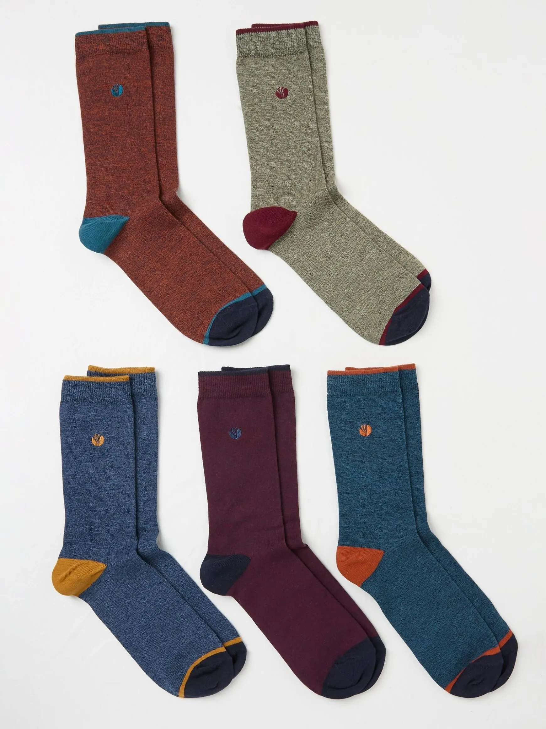 FatFace 5 Pack Plain Socks Muted Red/Blue Best