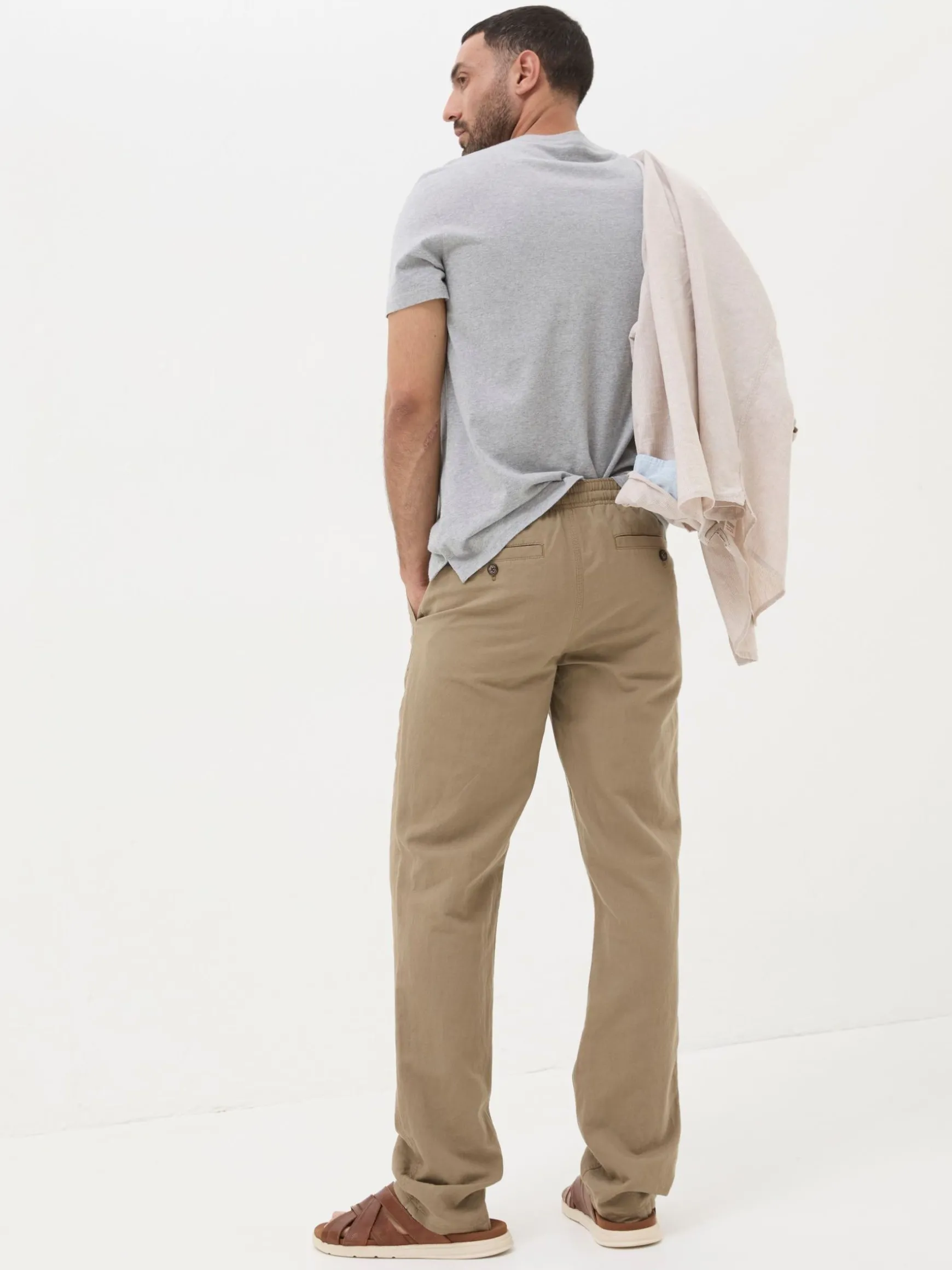 FatFace Straight Cotton Linen Trousers Natural Clearance