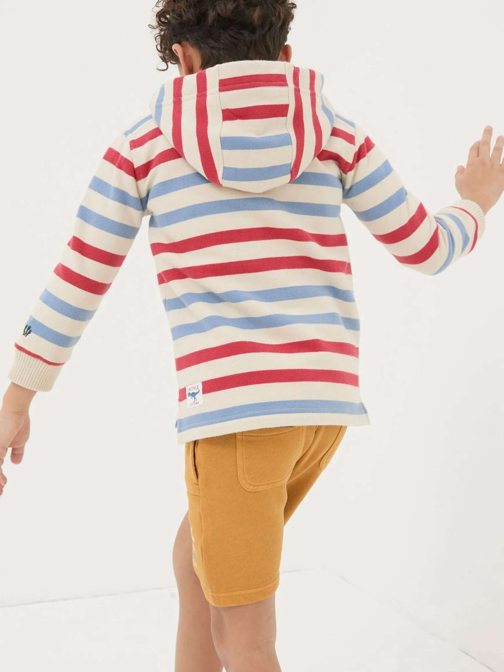 FatFace Stripe Half Neck Hoodie Natural Discount