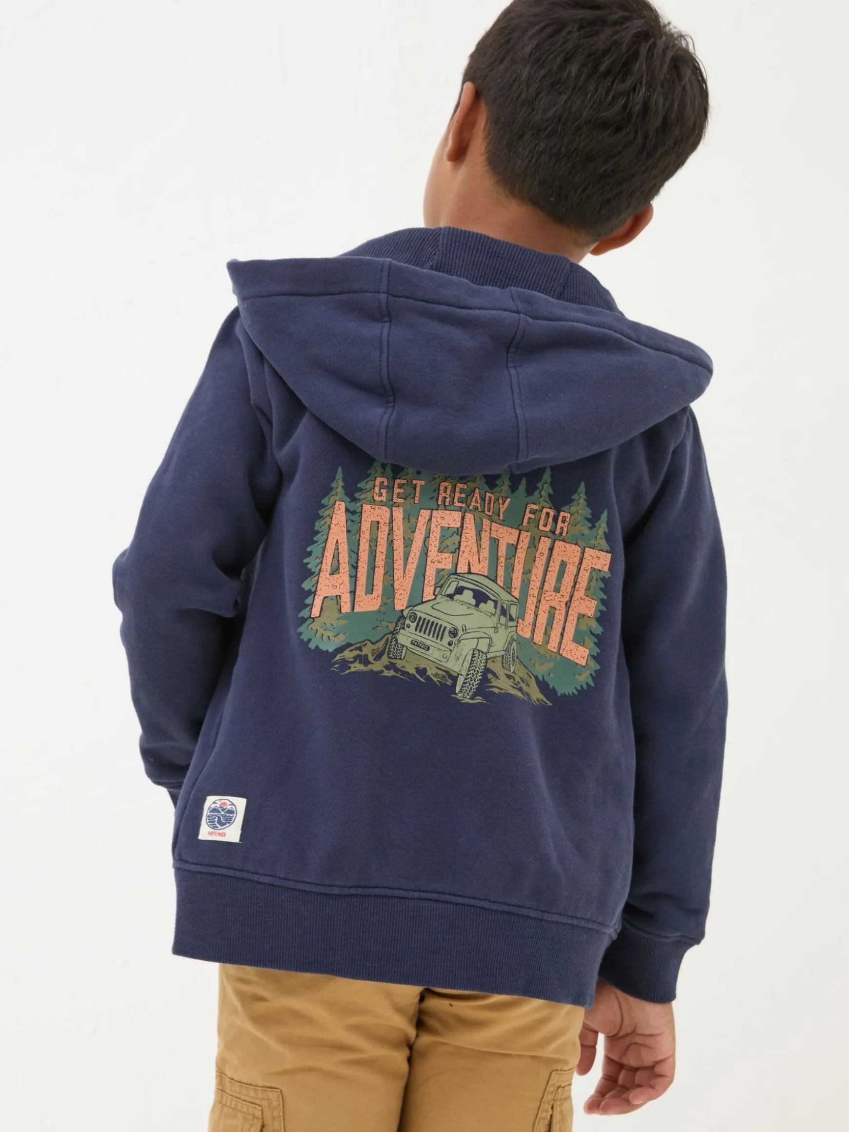 FatFace Adventure Zip Through Hoodie Navy Blue Outlet