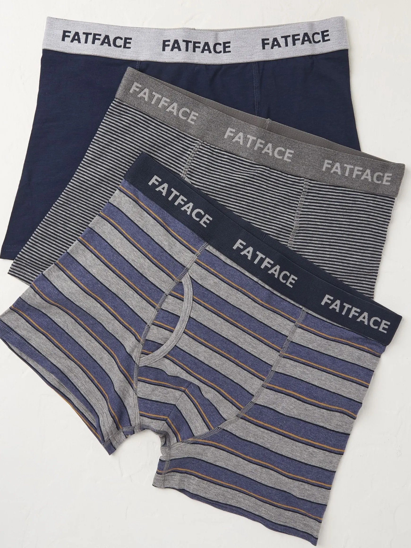 FatFace Cotton Boxers 3 Pack Navy Blue/Grey Stripe Cheap