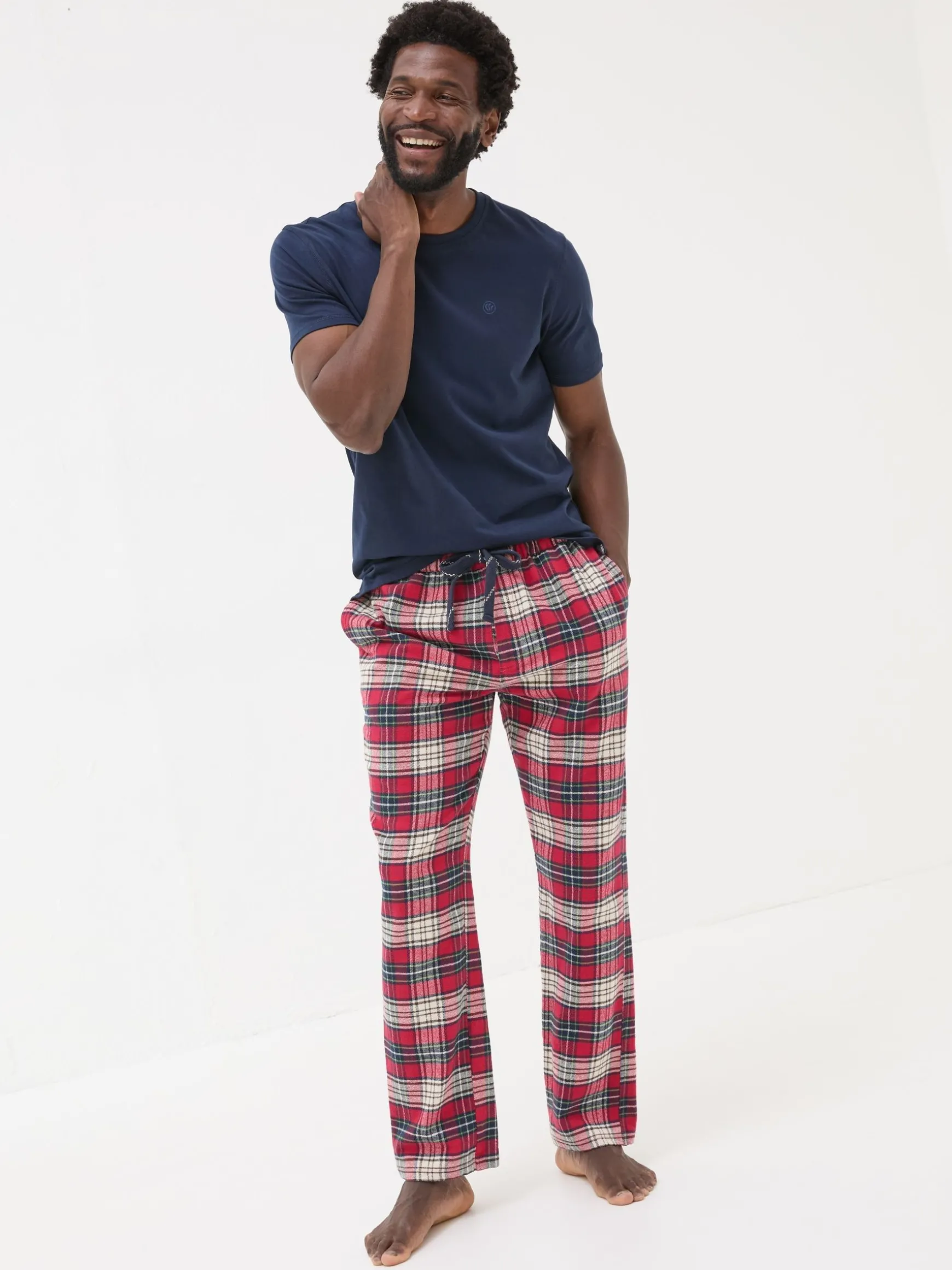 FatFace Check Pyjamas Set Navy Clearance