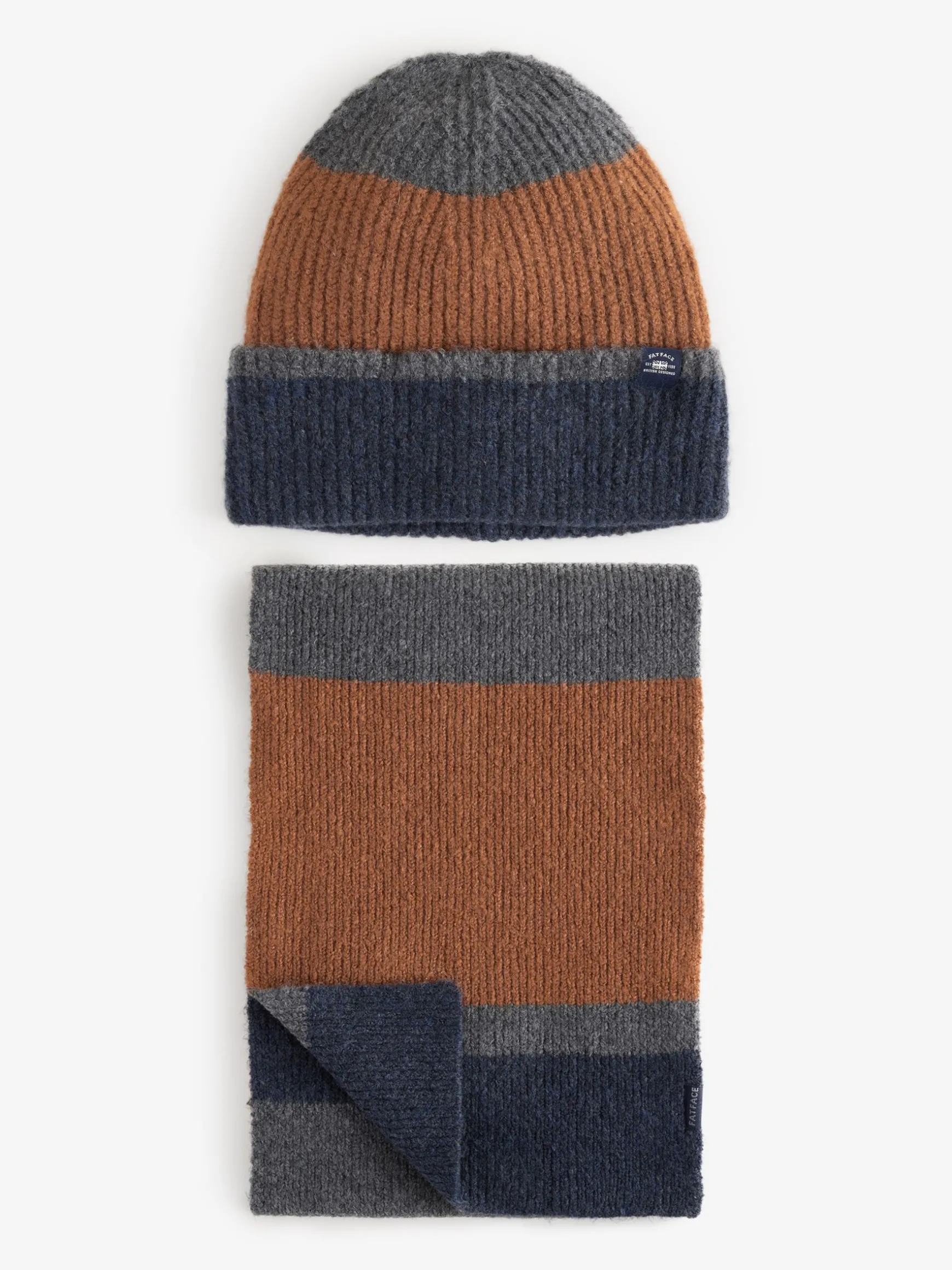 FatFace Colourblock Hat And Scarf Gift Set Navy Cheap