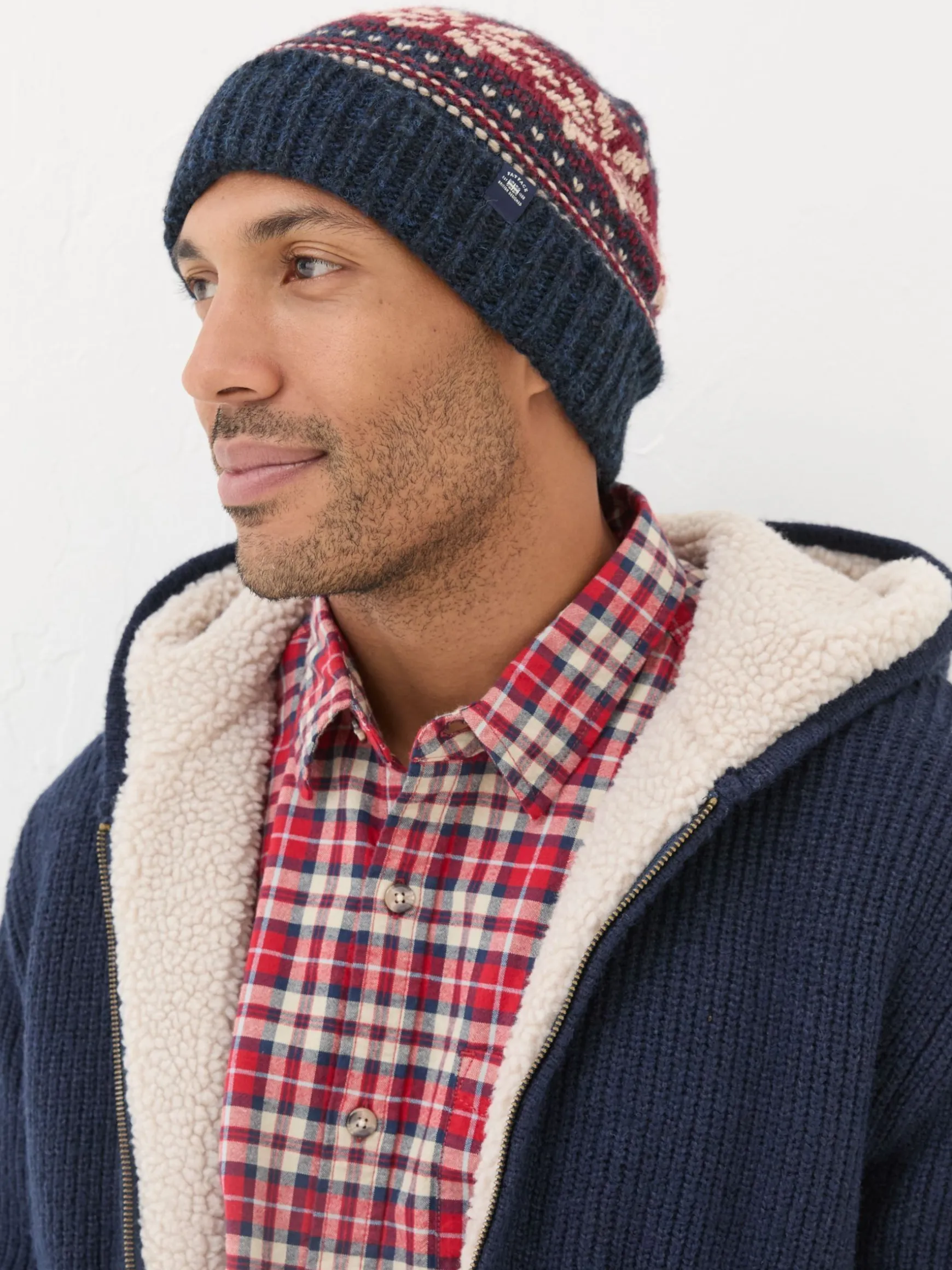 FatFace Fairisle Pattern Beanie Navy Cheap