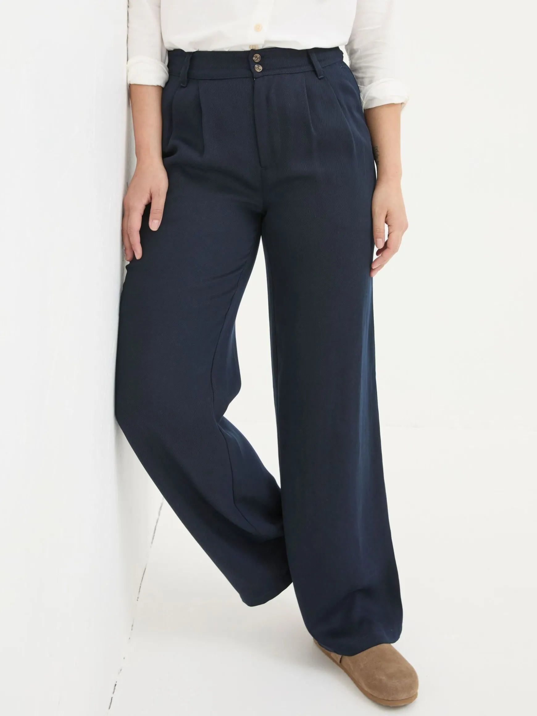 FatFace Ginger Wide Leg Drape Trousers Navy Cheap