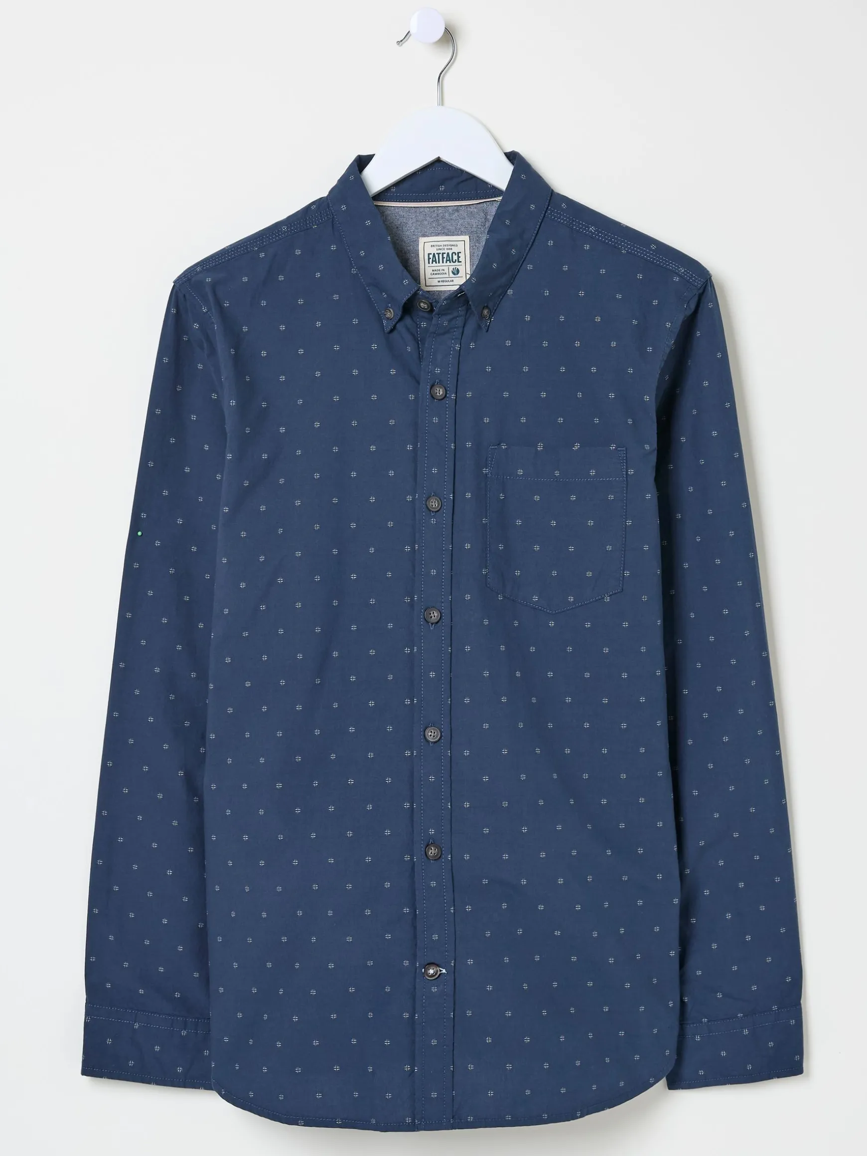 FatFace Long Sleeve Dobby 100% Cotton Shirt Navy Flash Sale