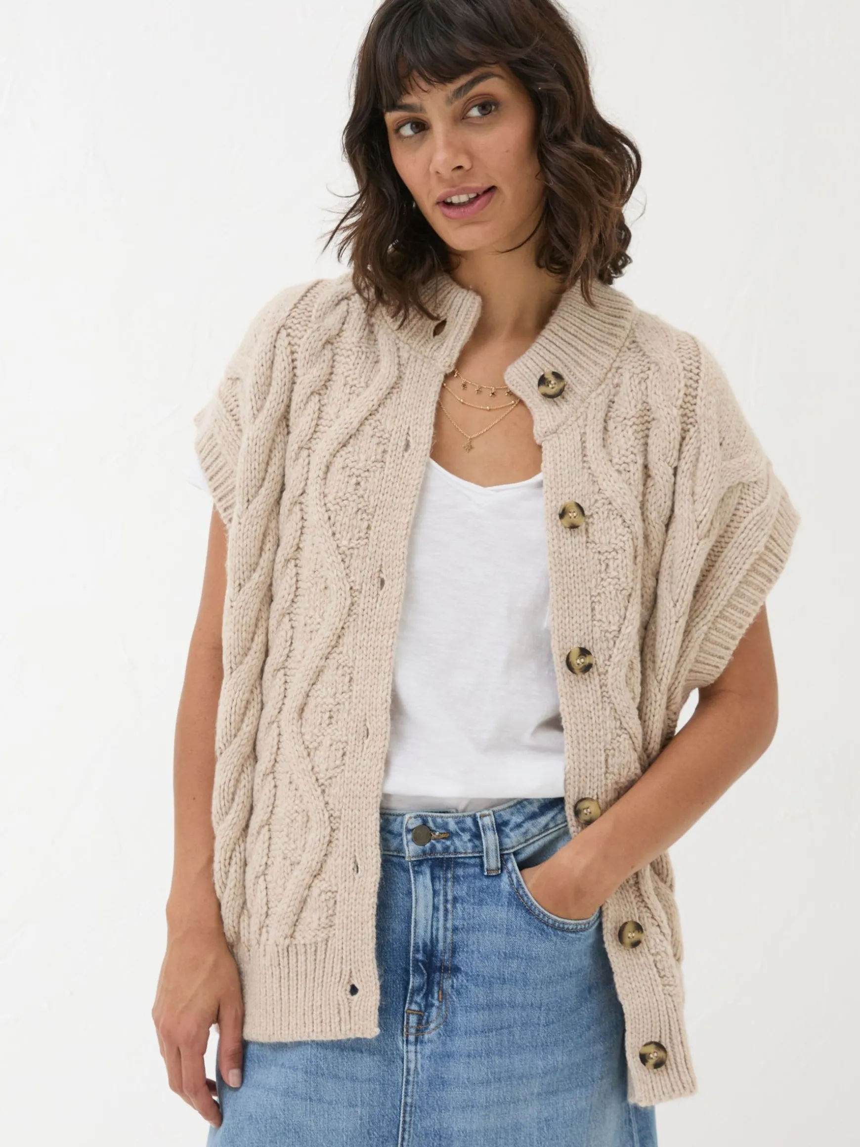 FatFace Livia Tank Cardigan Neutral Clearance