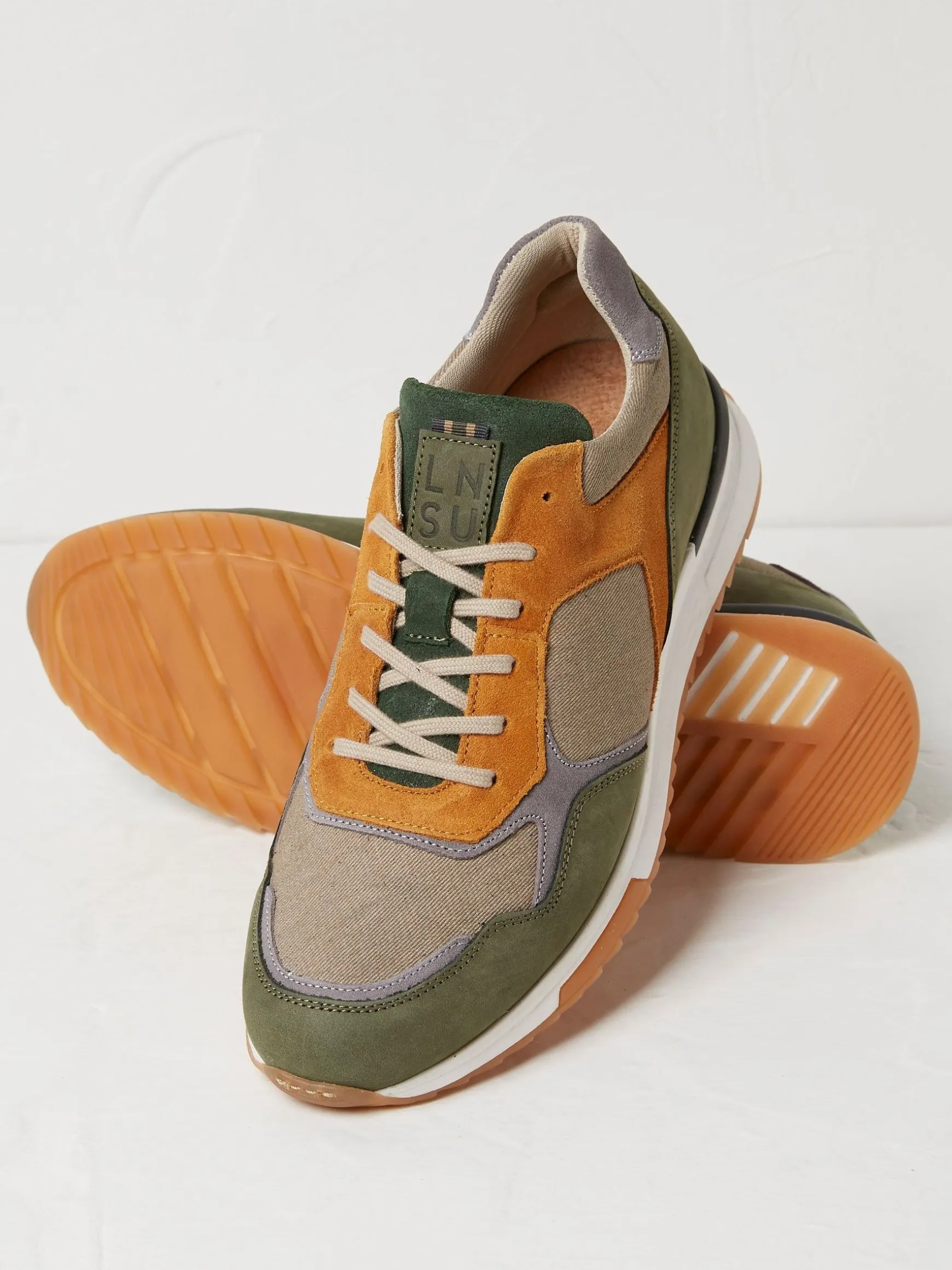 FatFace Oakes Leather Trainers Green New