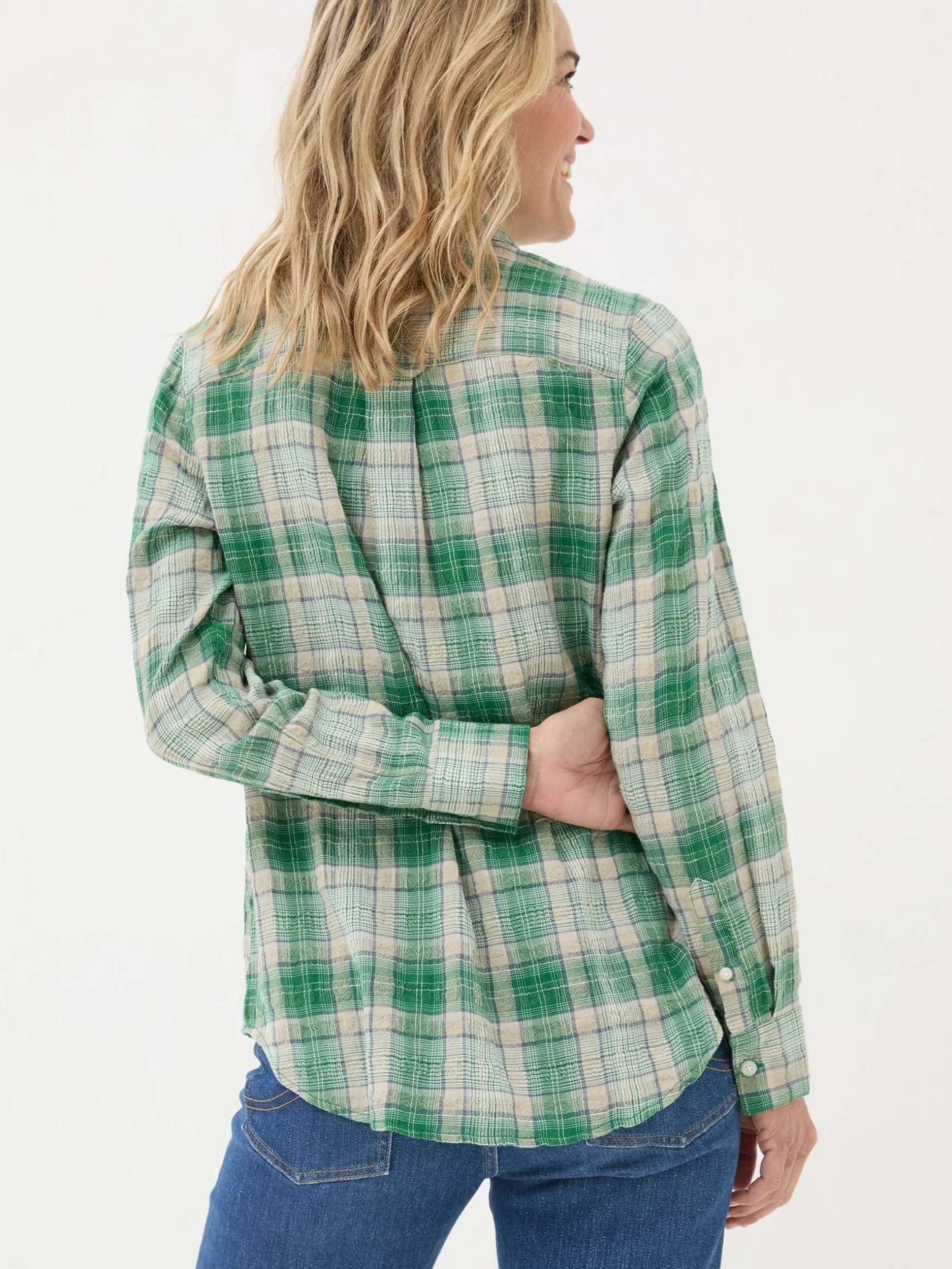 FatFace Olivia Waffle Check Shirt Black Outlet