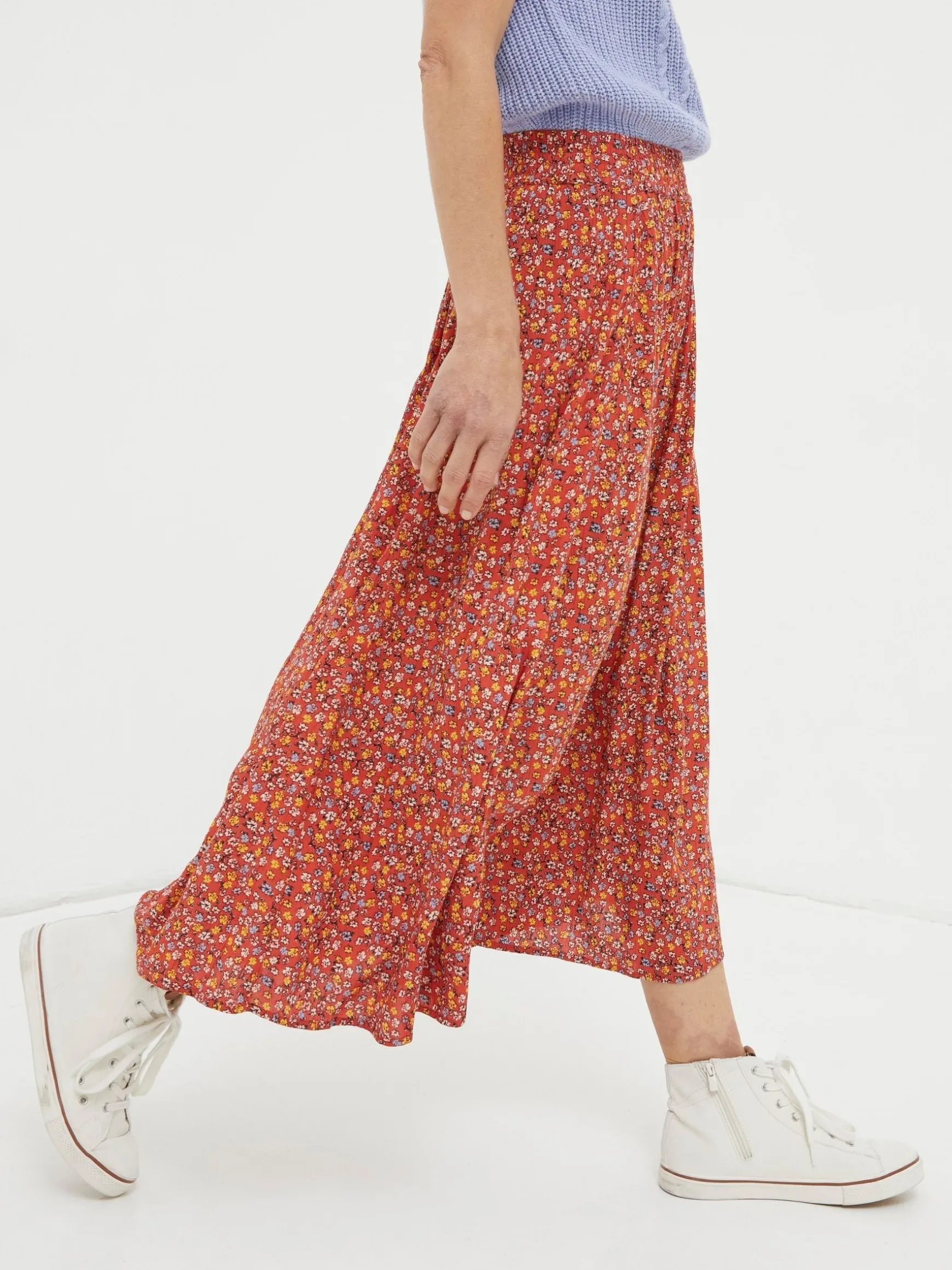 FatFace Gradient Floral Midi Skirt Orange Online