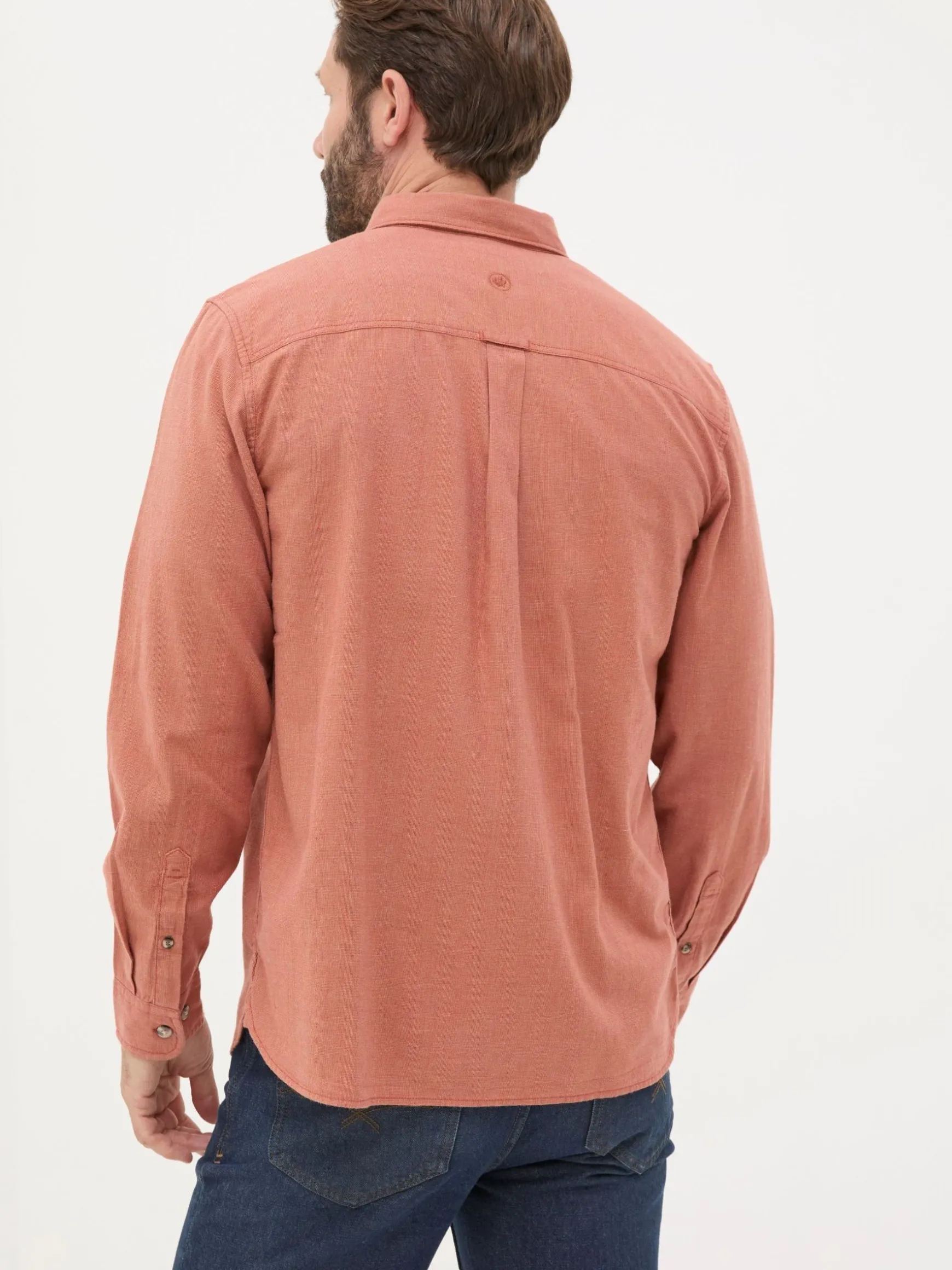 FatFace Long Sleeve Tadlow Shirt Orange Fashion