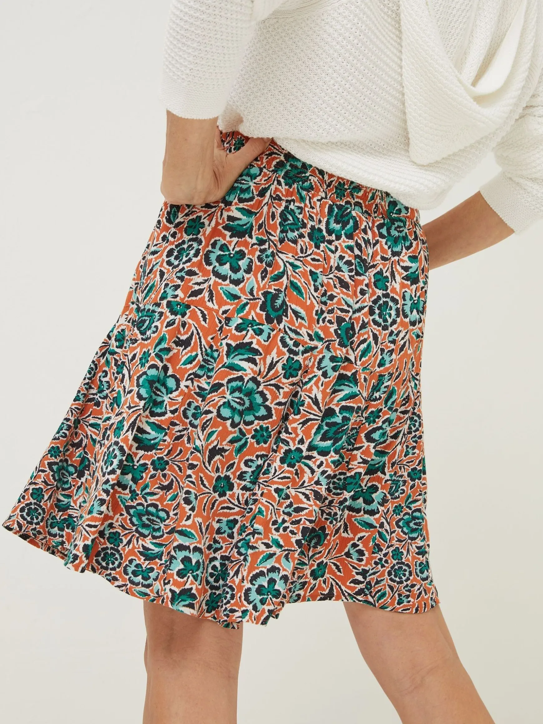 FatFace Wynne Sketched Floral Skirt Orange Hot