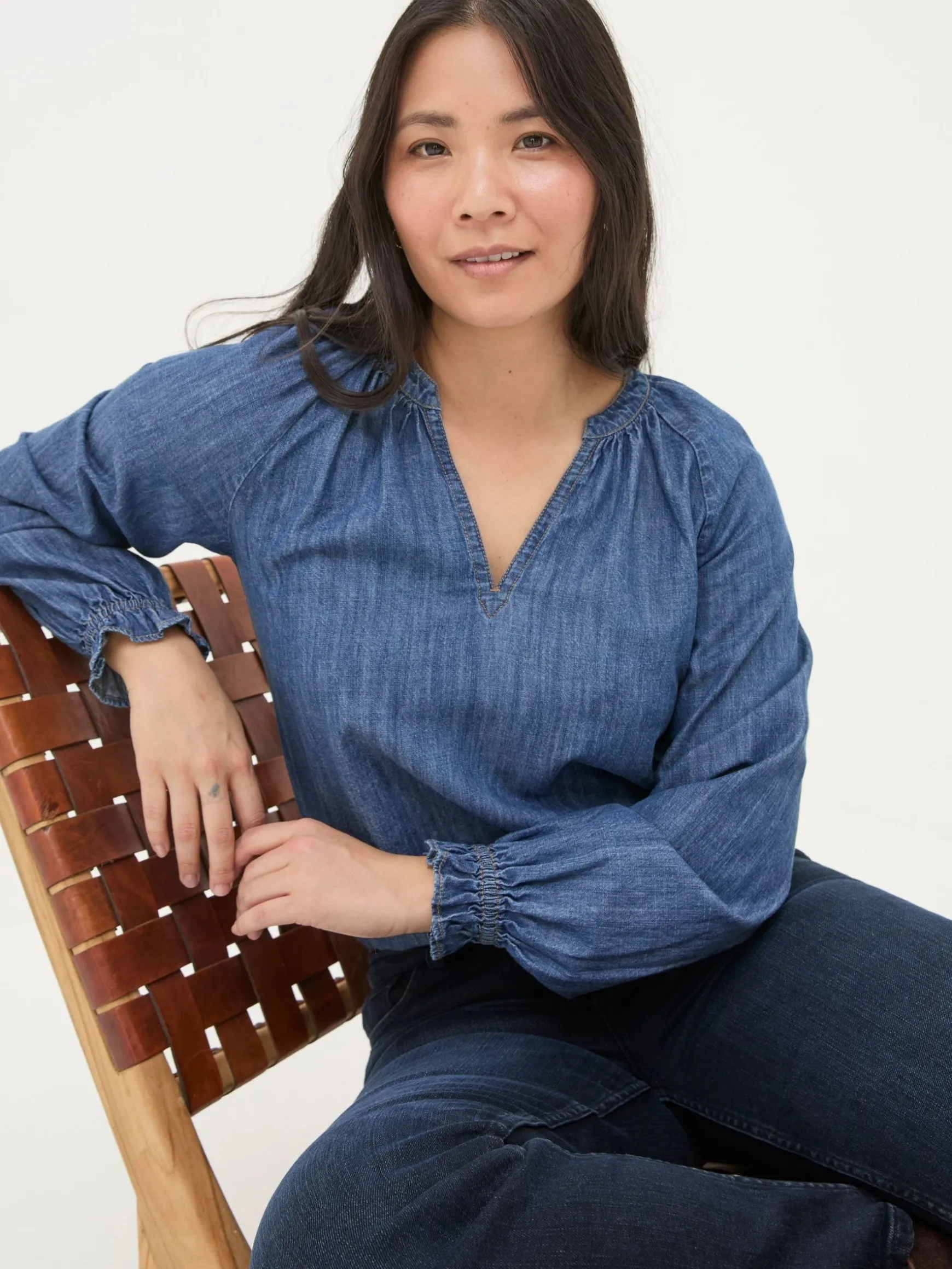 FatFace Pacey Denim Blouse Vintage Blue Best Sale