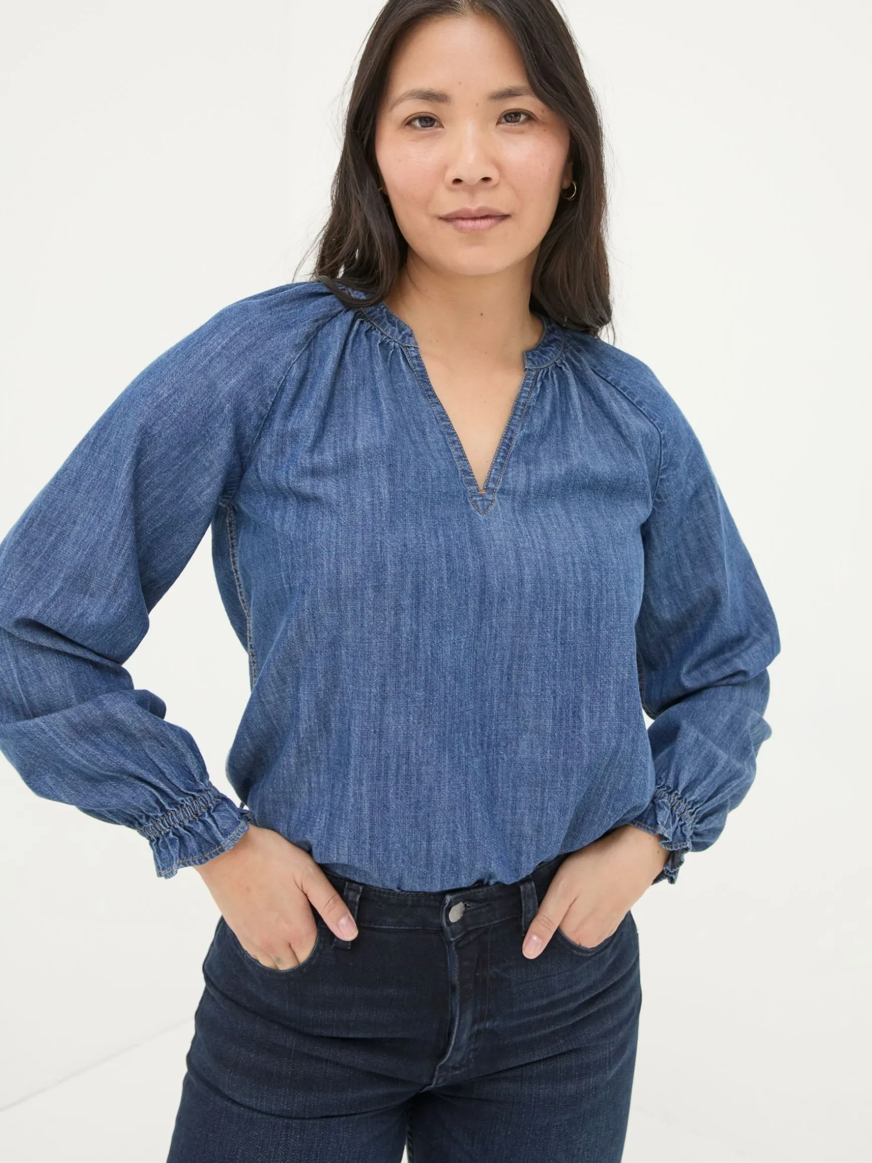FatFace Pacey Denim Blouse Vintage Blue Best Sale