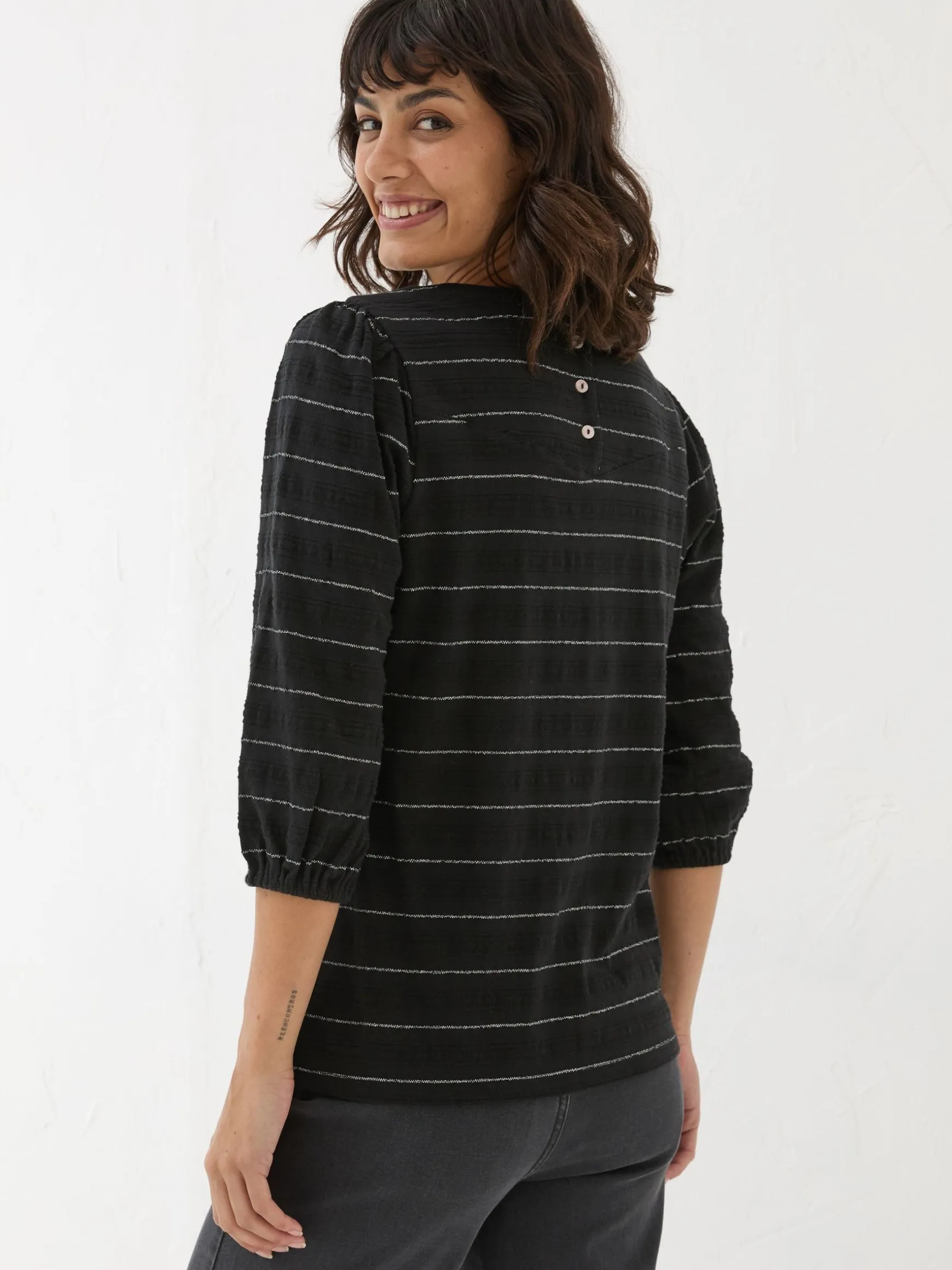 FatFace Penny Stripe Top Black Store