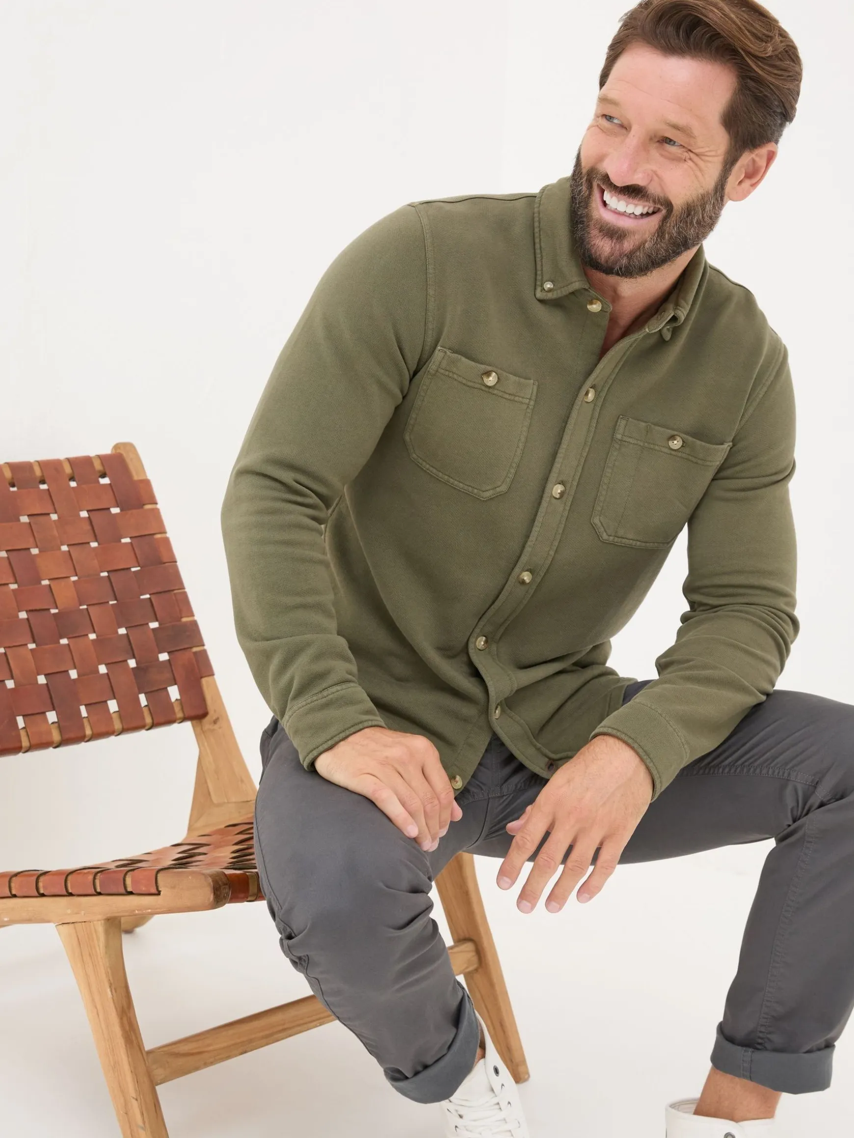 FatFace Petworth Cotton Shirt Green Sale