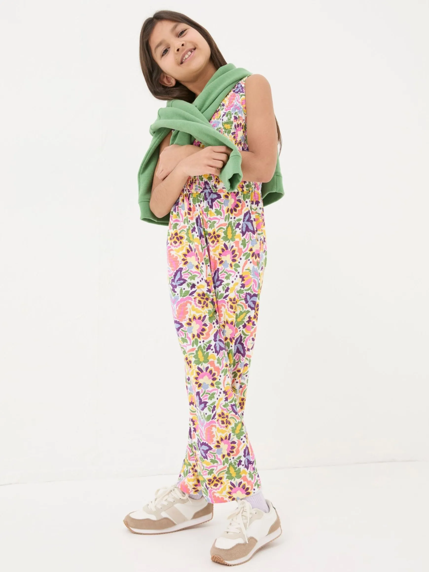 FatFace Art Floral Jersey Printed Jumpsuit Pink Clearance